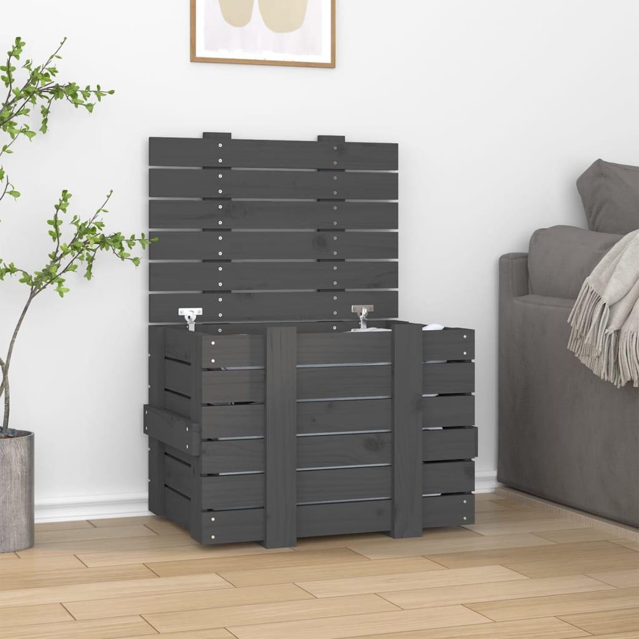 Voir la diapositive 1 : VIDAXL Boîte de rangement Gris 58x40,5x42 cm Bois massif de pin