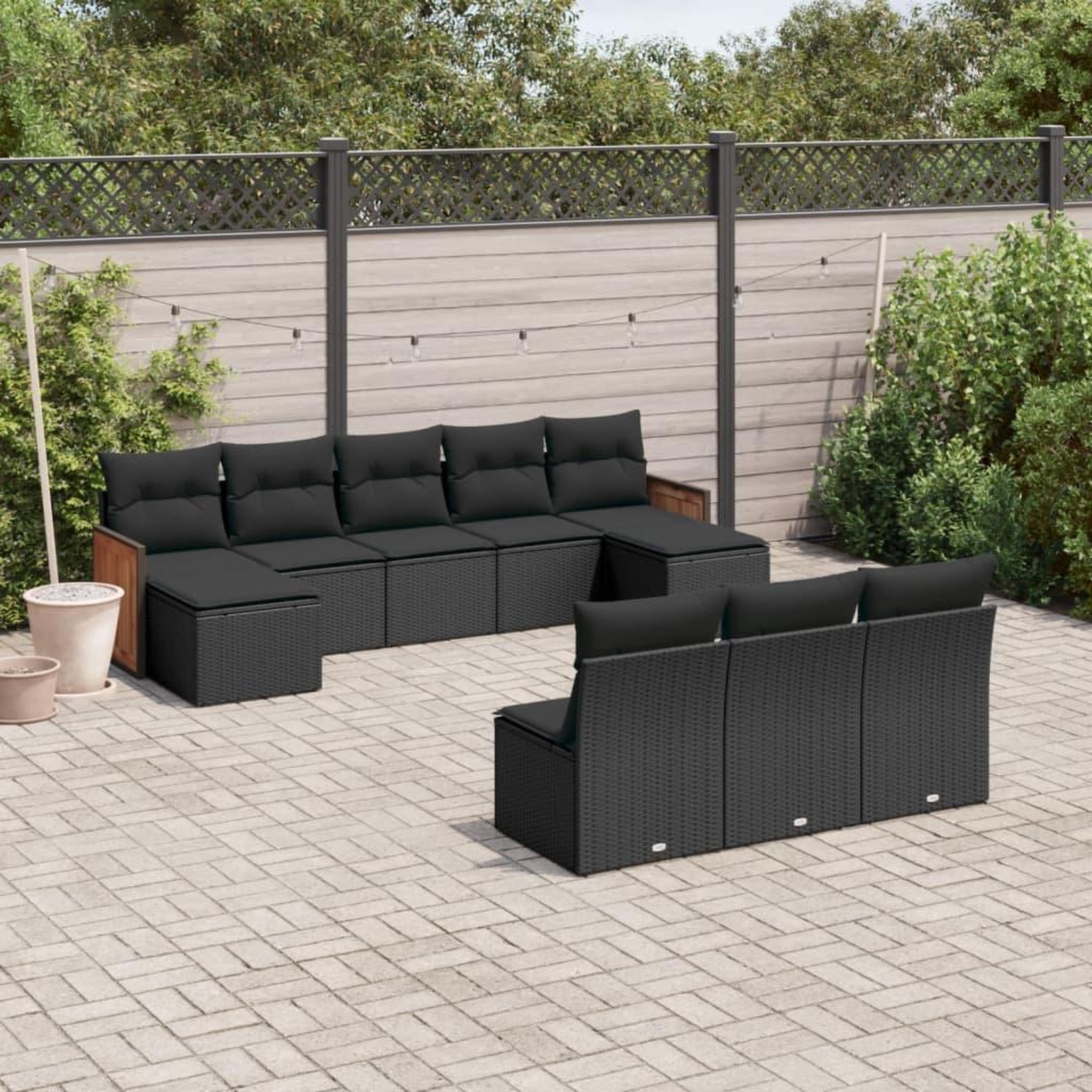 VIDAXL Salon de jardin 10 pcs avec coussins noir resine tressee