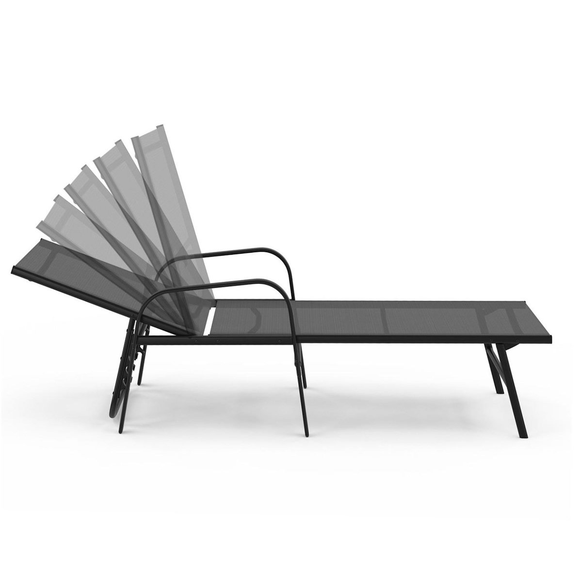 ID MARKET Lot de 2 transats de jardin inclinables FIDJI en acier noir et toile gris anthracite