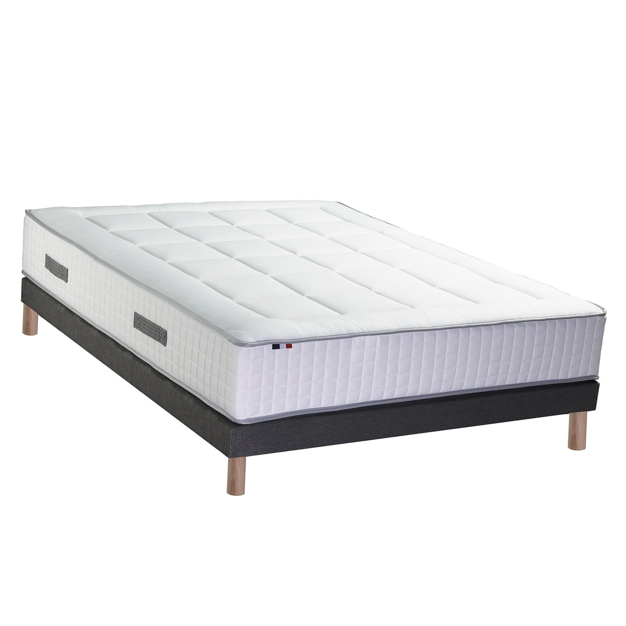IDLITERIE Ensemble matelas mémoire 7 zones BELLAGIO 2 avec sommier tapissier. Coloris disponibles : Gris