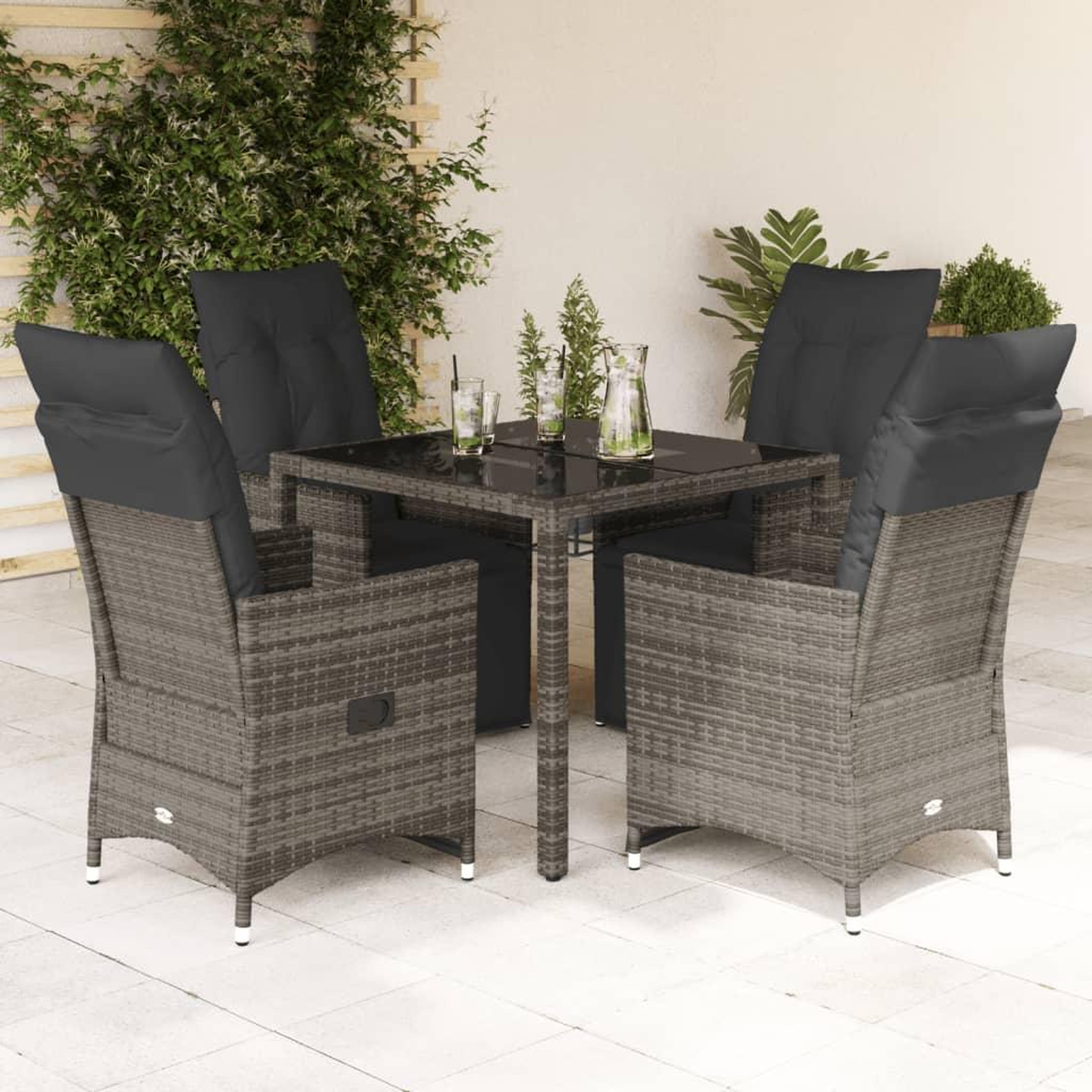 VIDAXL Ensemble de bistro de jardin 5 pcs coussins gris poly rotin