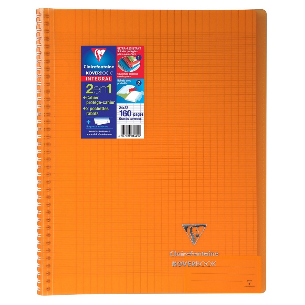 CLAIREFONTAINE Cahier à spirale Koverbook 24x32cm 160 pages grands carreaux  Seyes violet transparent pas cher 