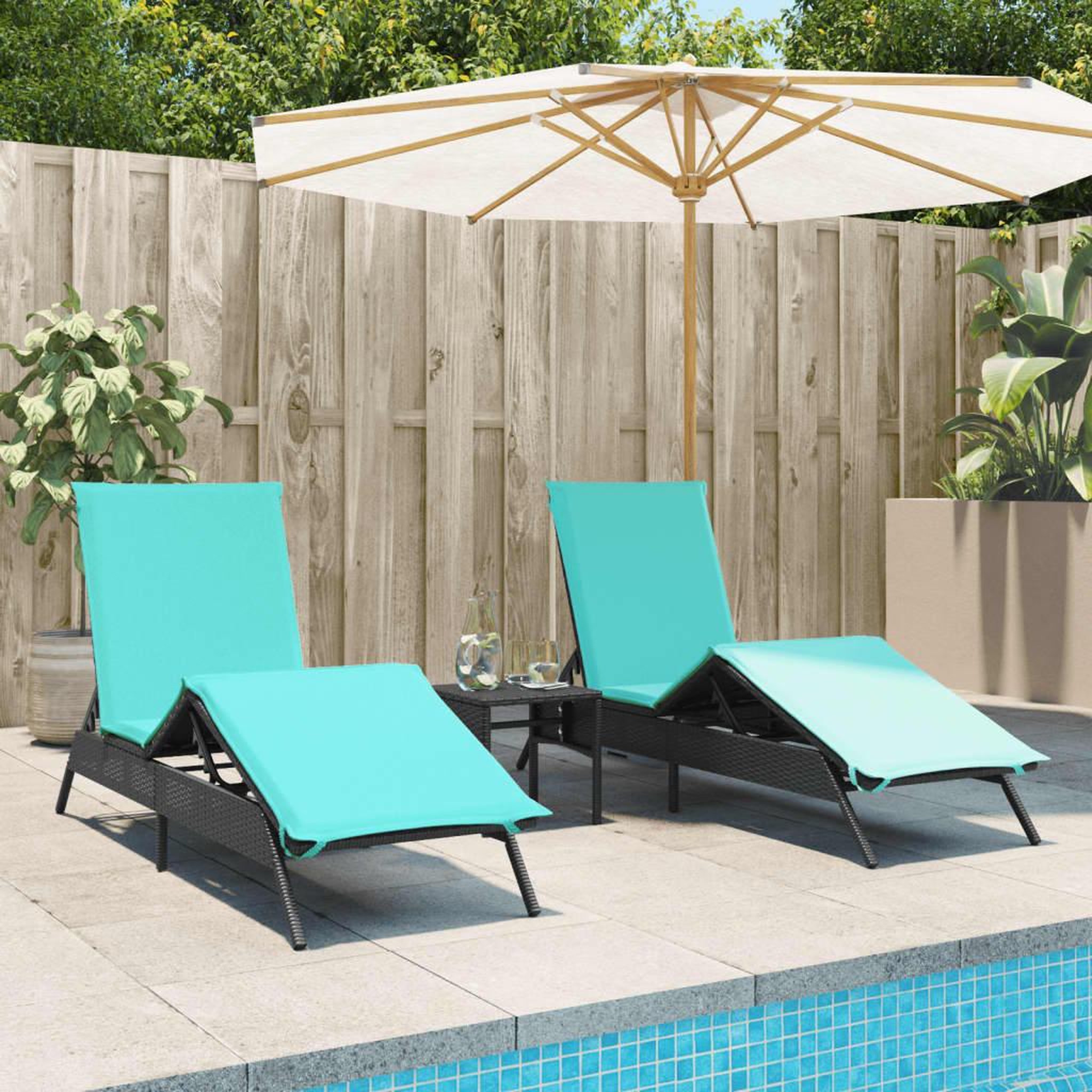 VIDAXL Chaises longues lot de 2 avec table noir resine tressee