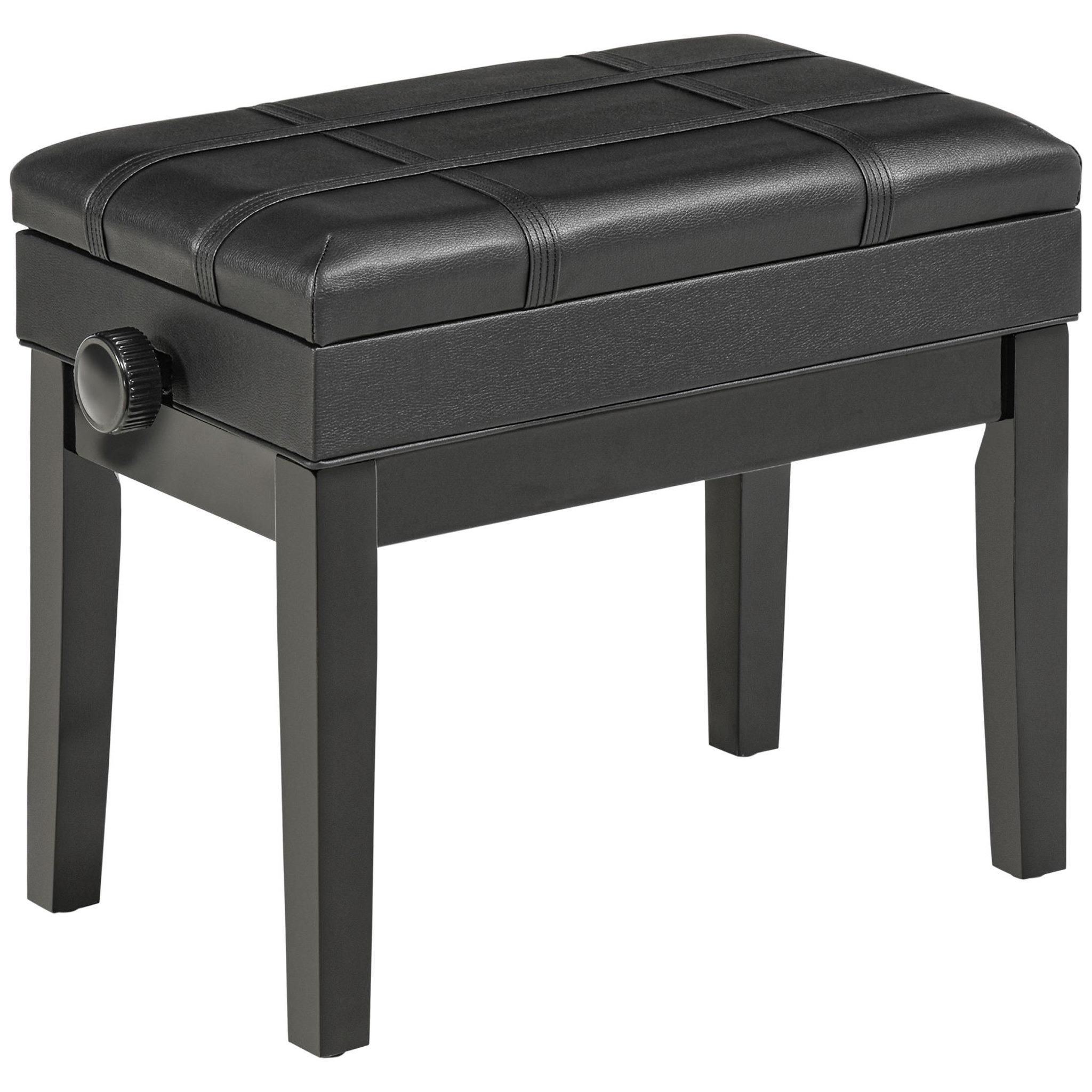 Voir la diapositive 1 : HOMCOM Banquette tabouret siège pour piano coffre intégré hauteur réglable bois hévéa assise revêtement synthétique noir