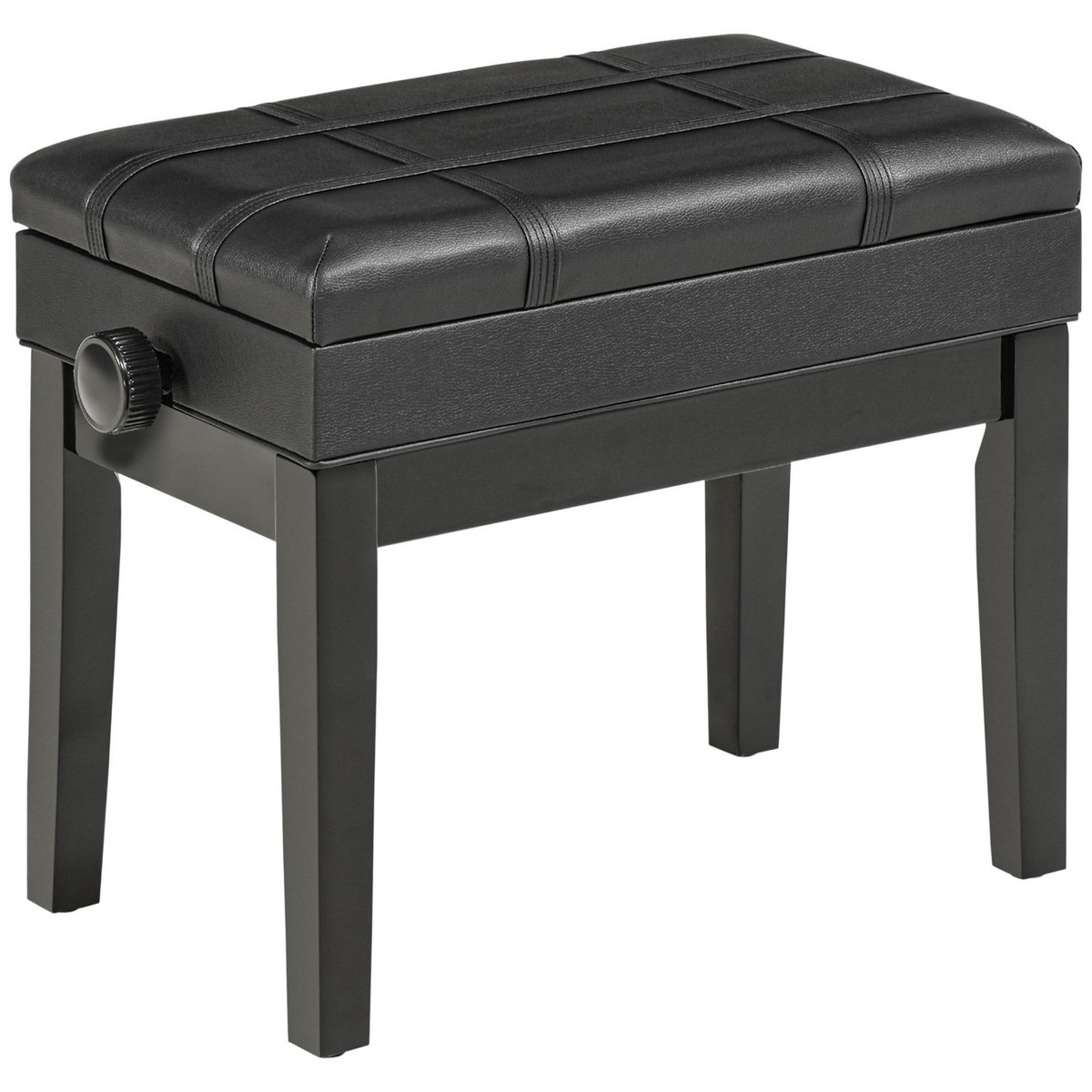 HOMCOM Banquette tabouret siège pour piano coffre intégré hauteur réglable bois hévéa assise revêtement synthétique noir