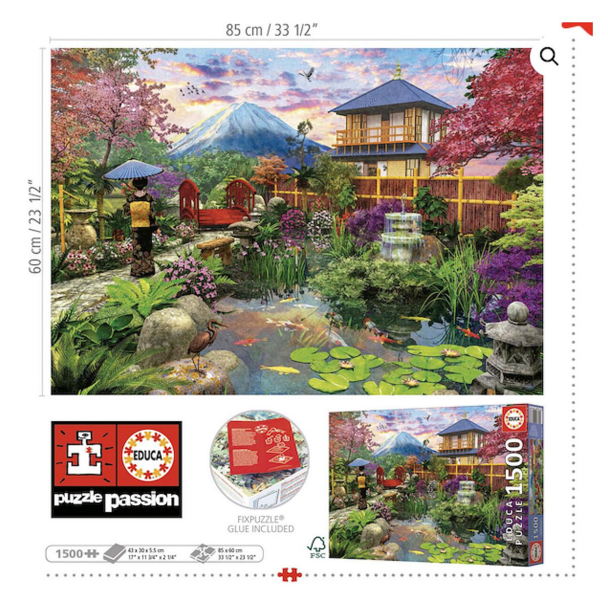 Voir la diapositive 2 : EDUCA Puzzle 1500 pieces Jardin japonais