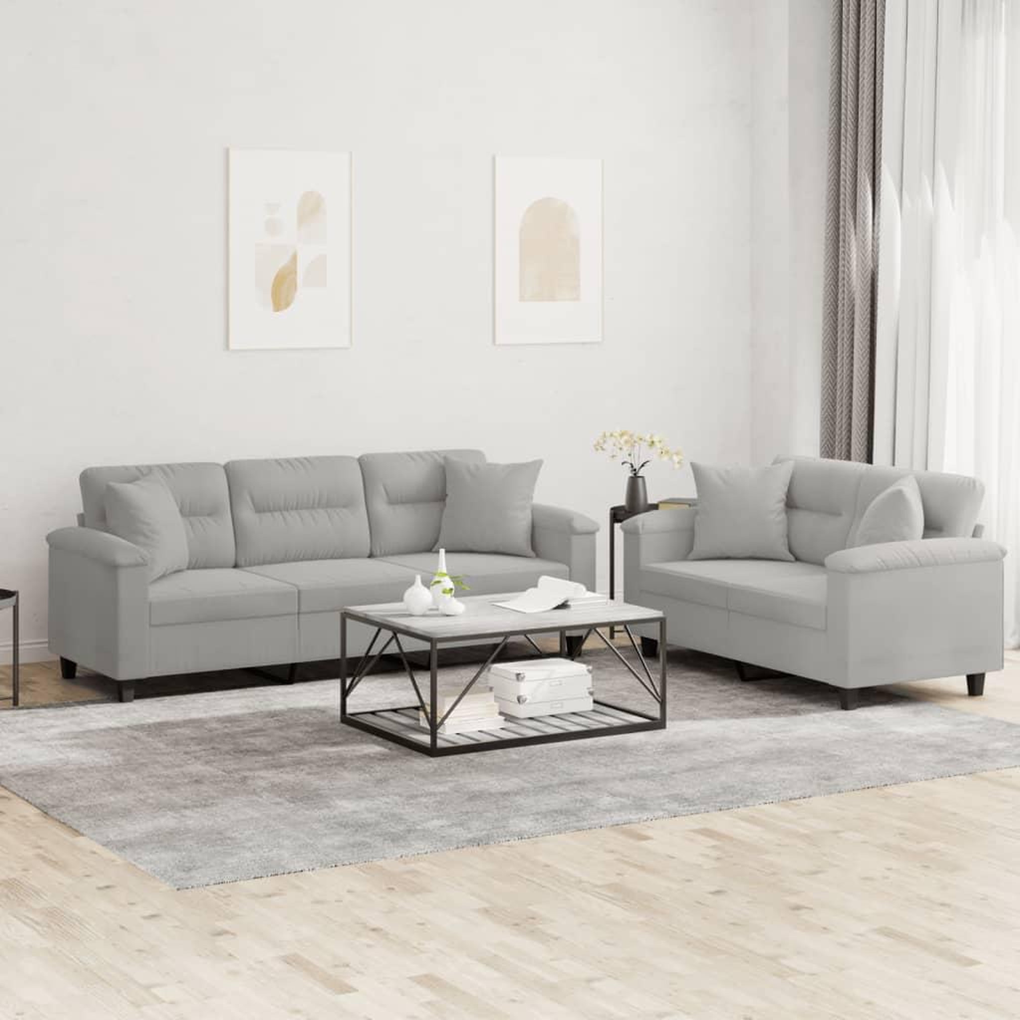 VIDAXL Ensemble de canapes 2 pcs coussins Gris clair Tissu microfibre