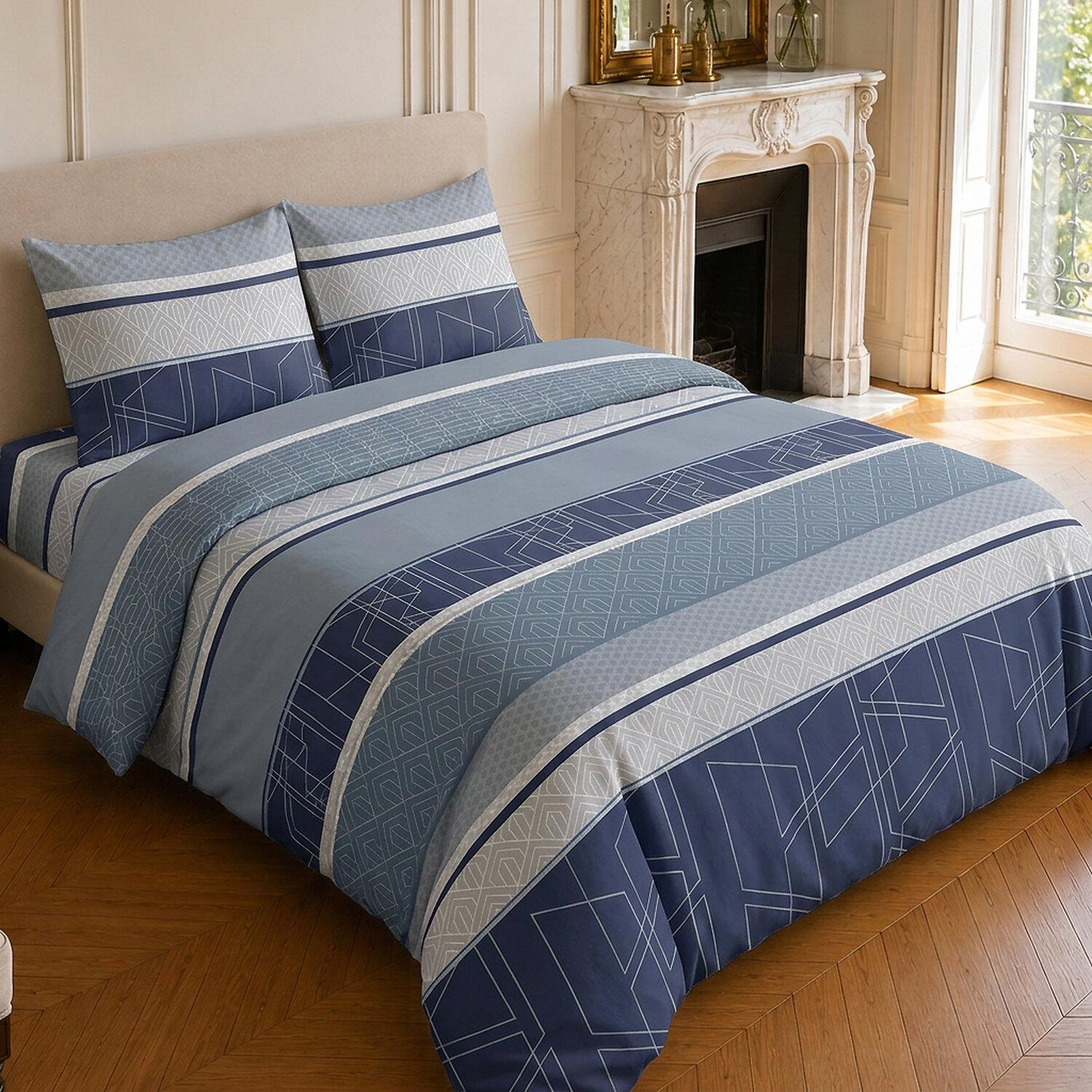 Voir la diapositive 2 : Home collection Parure housse de couette imprimée 100% coton 57 fils - ulysse