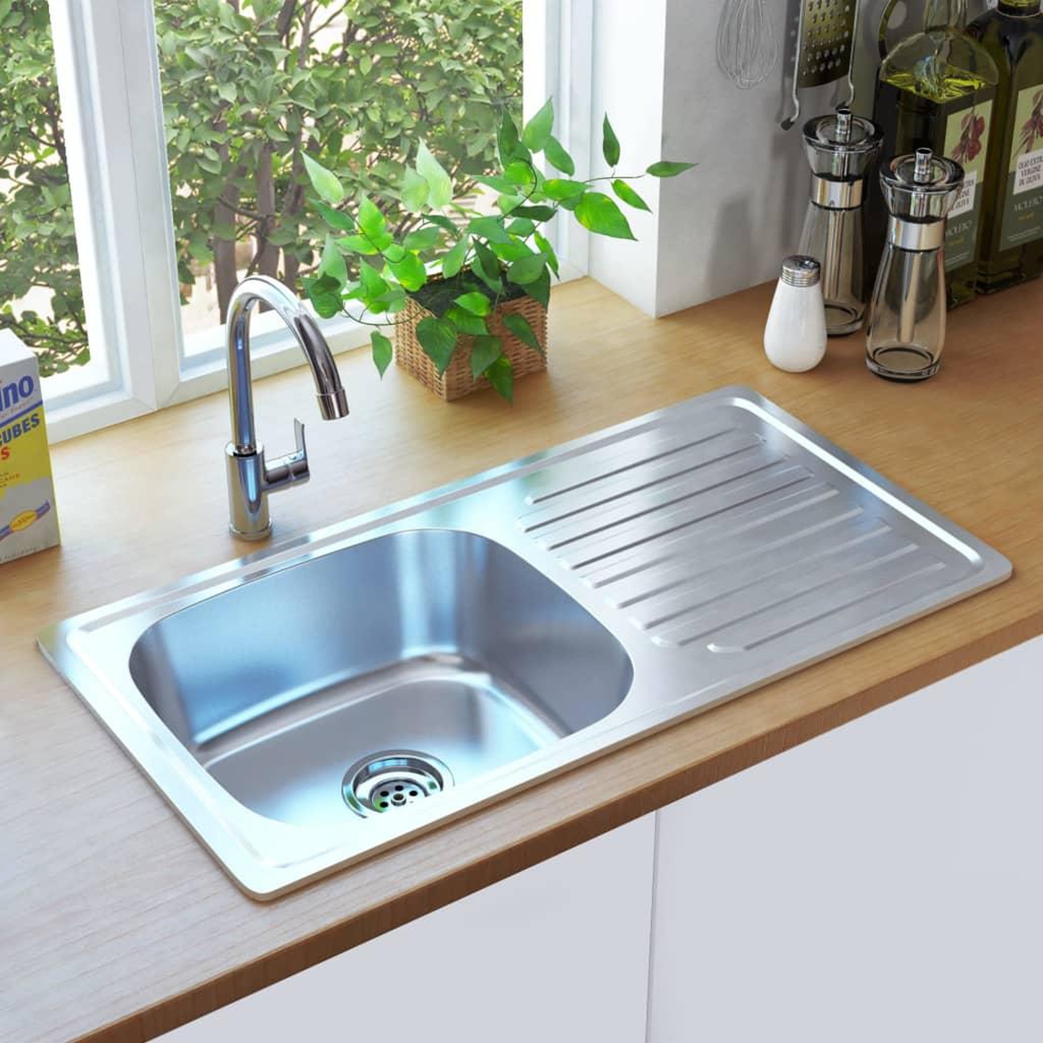 Voir la diapositive 1 : VIDAXL Evier de cuisine avec crepine et piege Acier inoxydable