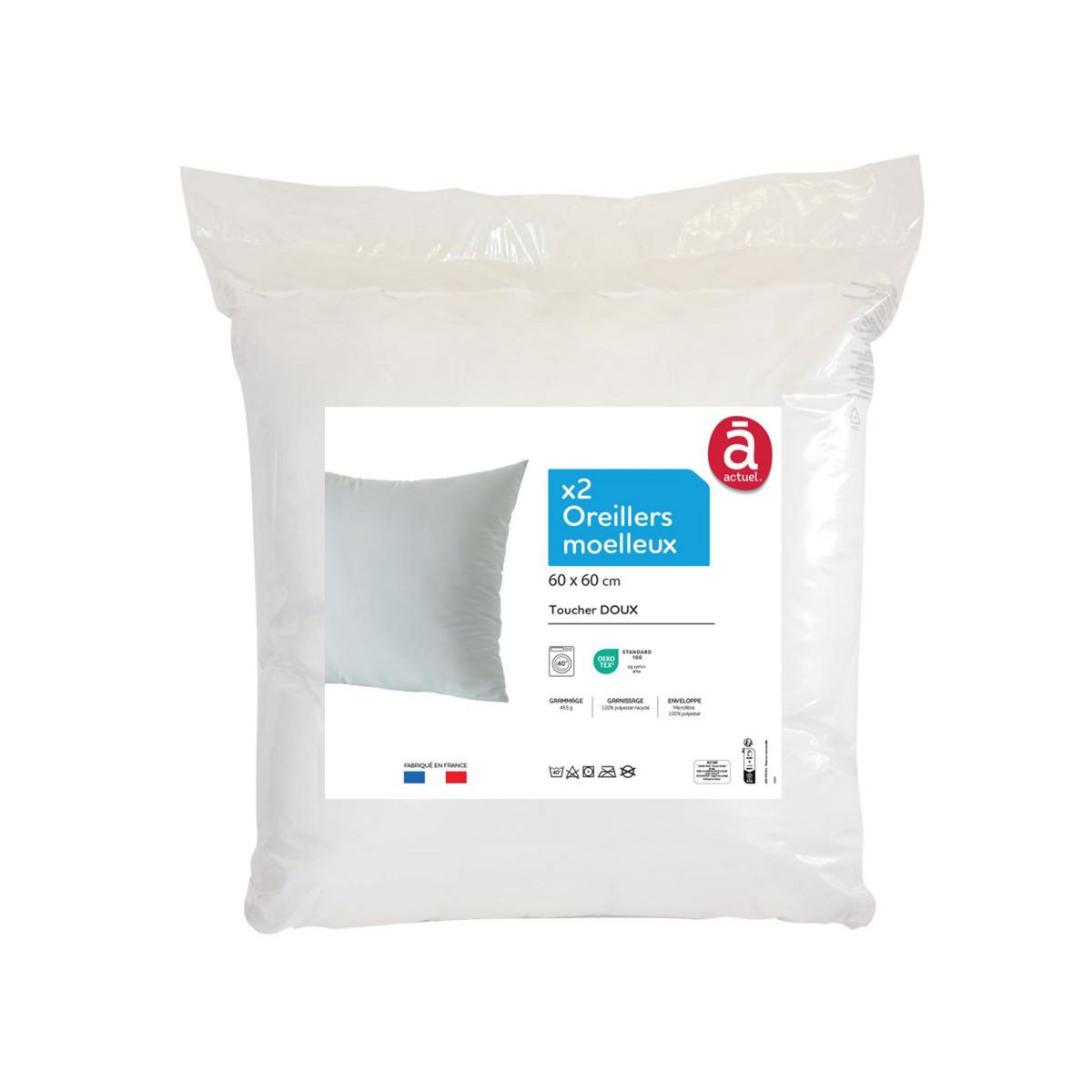 ACTUEL Lot de 2 oreillers confort moelleux 