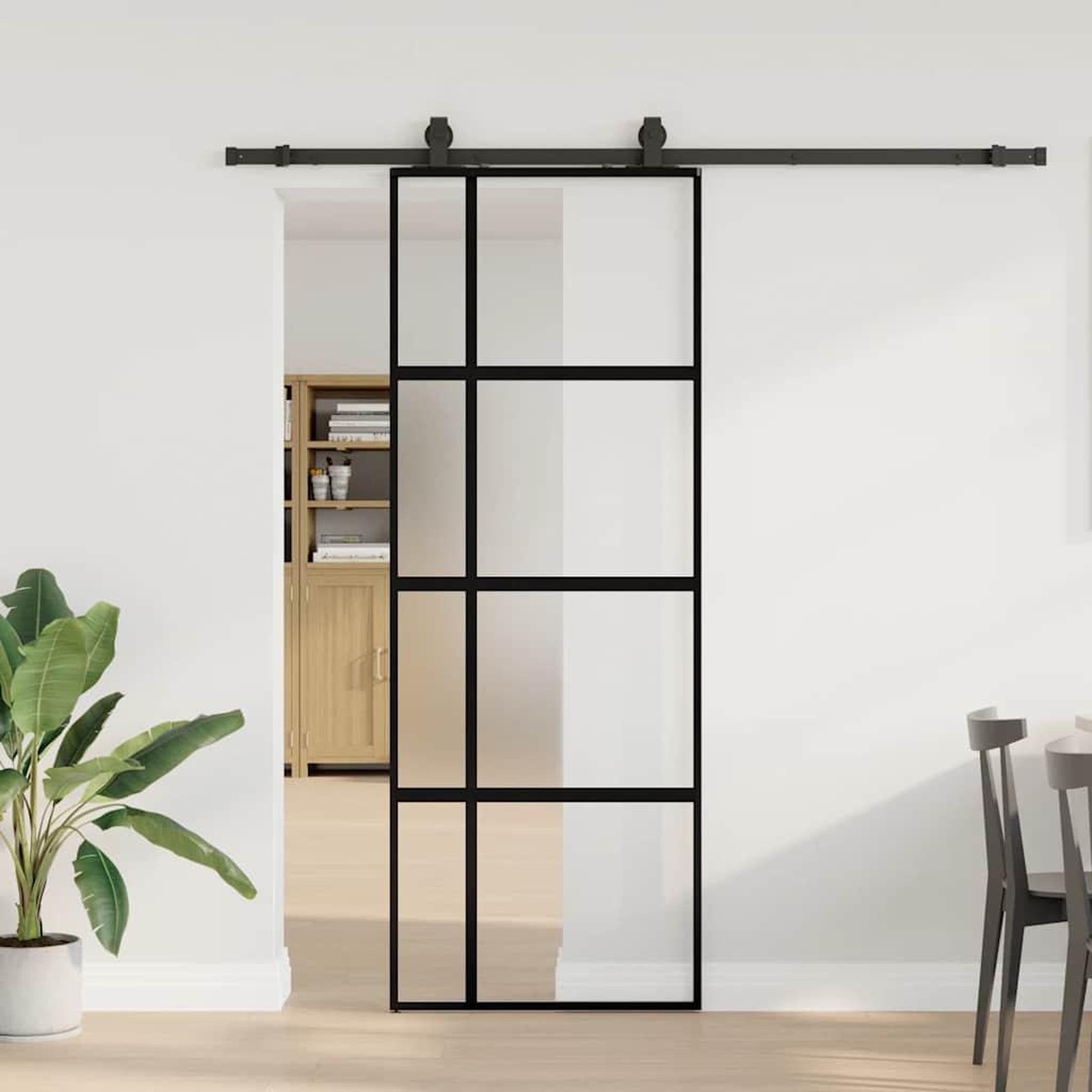 VIDAXL Porte coulissante kit quincaillerie noir 76x205 cm verre trempe