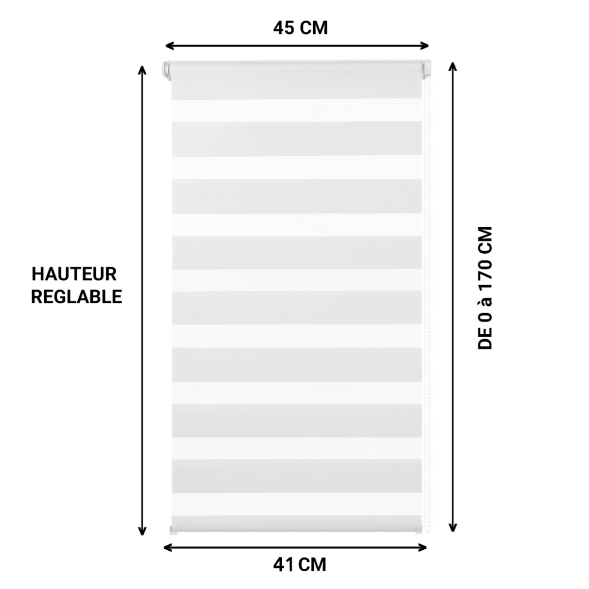 ID MARKET Lot de 2 stores enrouleurs zébrés jour nuit l.45 x H. max 170 CM blancs