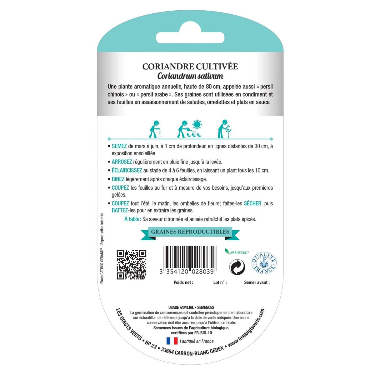 LES DOIGTS VERTS Graines Coriandre cultivée BIO Les Doigts Verts