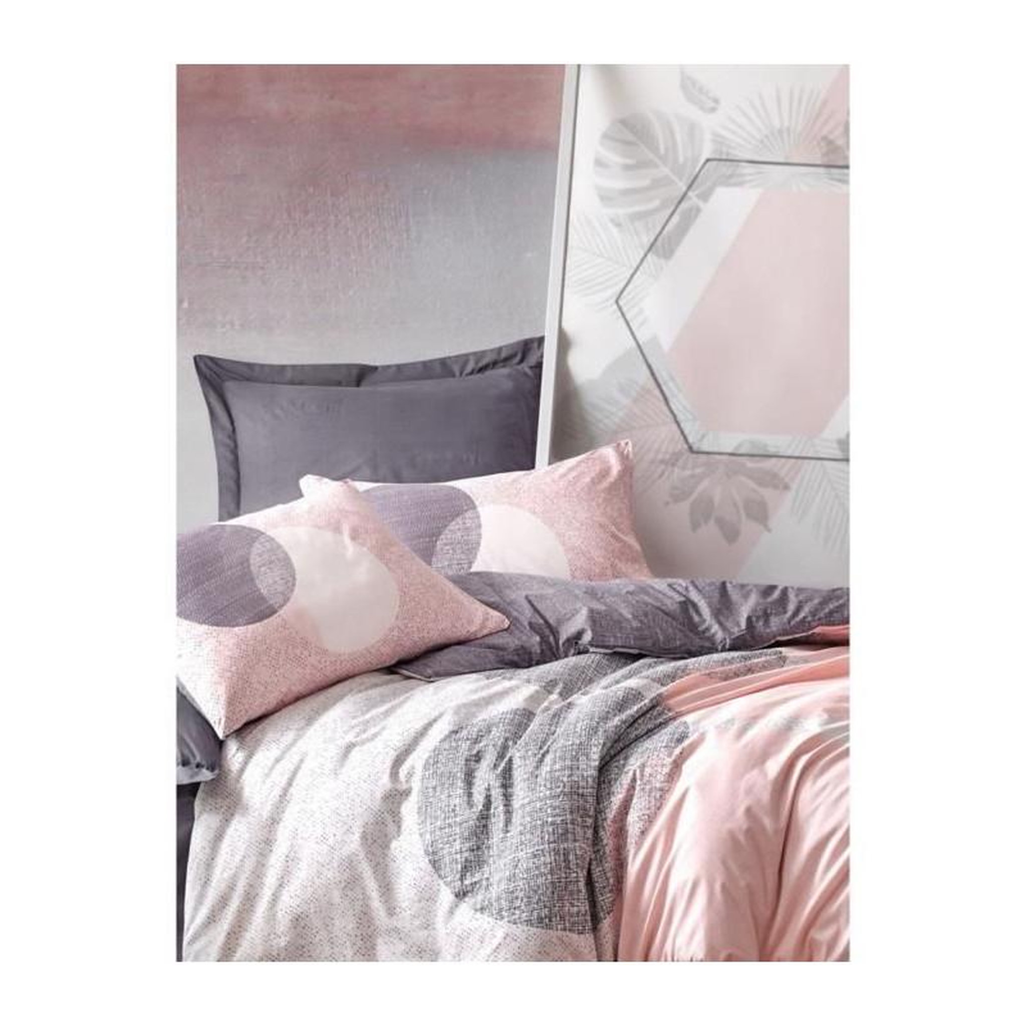 Voir la diapositive 4 : GENERIQUE Parure de lit - 129CTN62688 - 1 housse de couette 220 x 240 cm + 2 taies d'oreiller 60 x 60 cm - 100% coton ranforcé - Gris