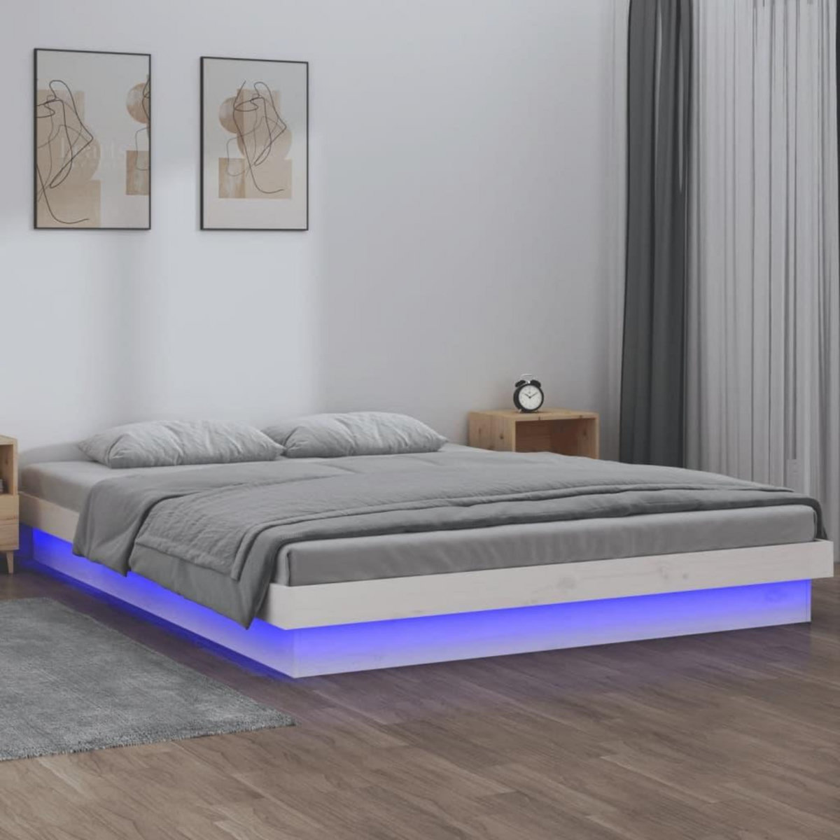VIDAXL Cadre de lit a LED sans matelas blanc bois massif
