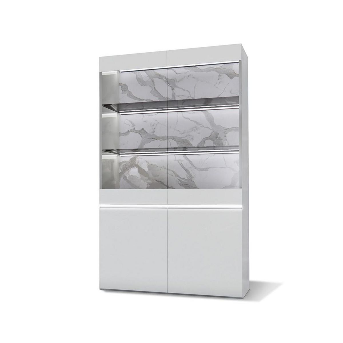 BEST MOBILIER Amaury - vitrine - blanc - fond effet marbre - 115x185 cm