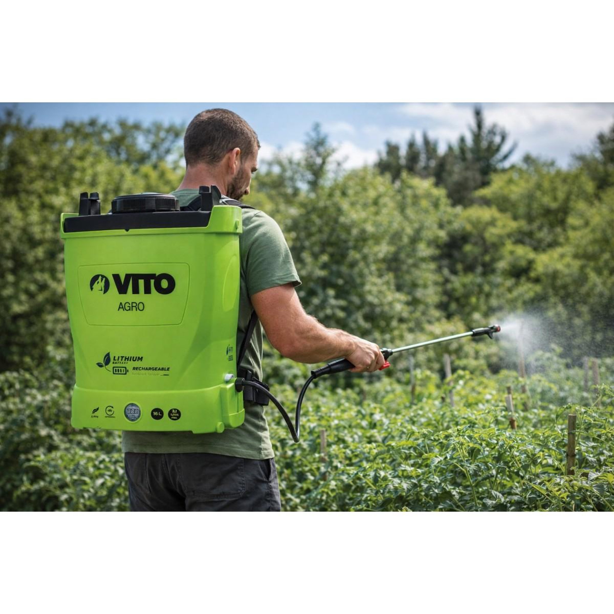 Voir la diapositive 3 : VITO Garden Pulvérisateur electrique à batterie lithium 12v/8ah 16l 6 bars chargeur végetaux jardin toitures vito