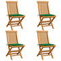 Voir la diapositive 1 : VIDAXL Chaises de jardin et coussins vert lot de 4 Bois de teck massif