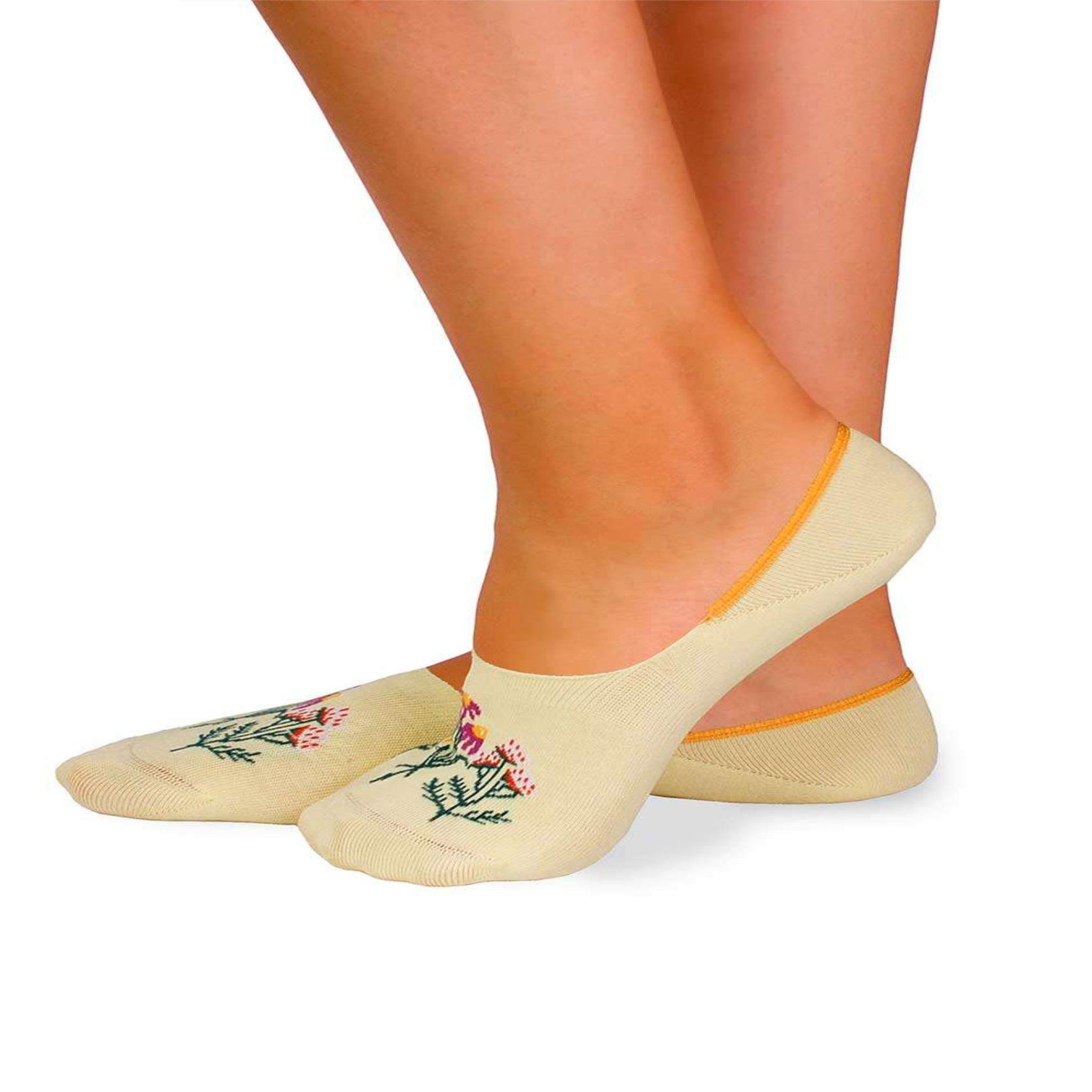 Voir la diapositive 2 : PIRIN HILL Protège-pieds en coton bio fleurs & herbes - jaunes