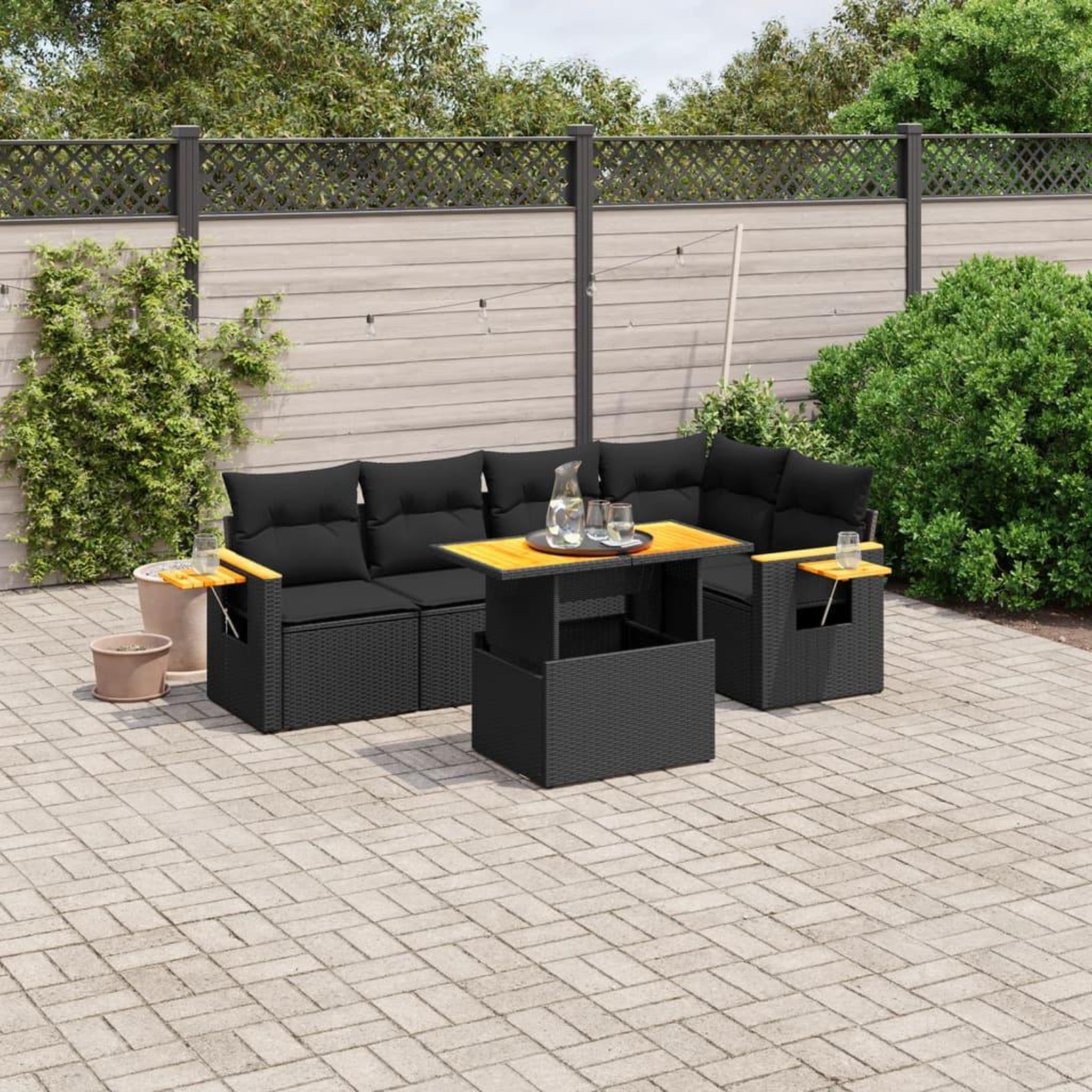 VIDAXL Salon de jardin 6 pcs avec coussins noir resine tressee