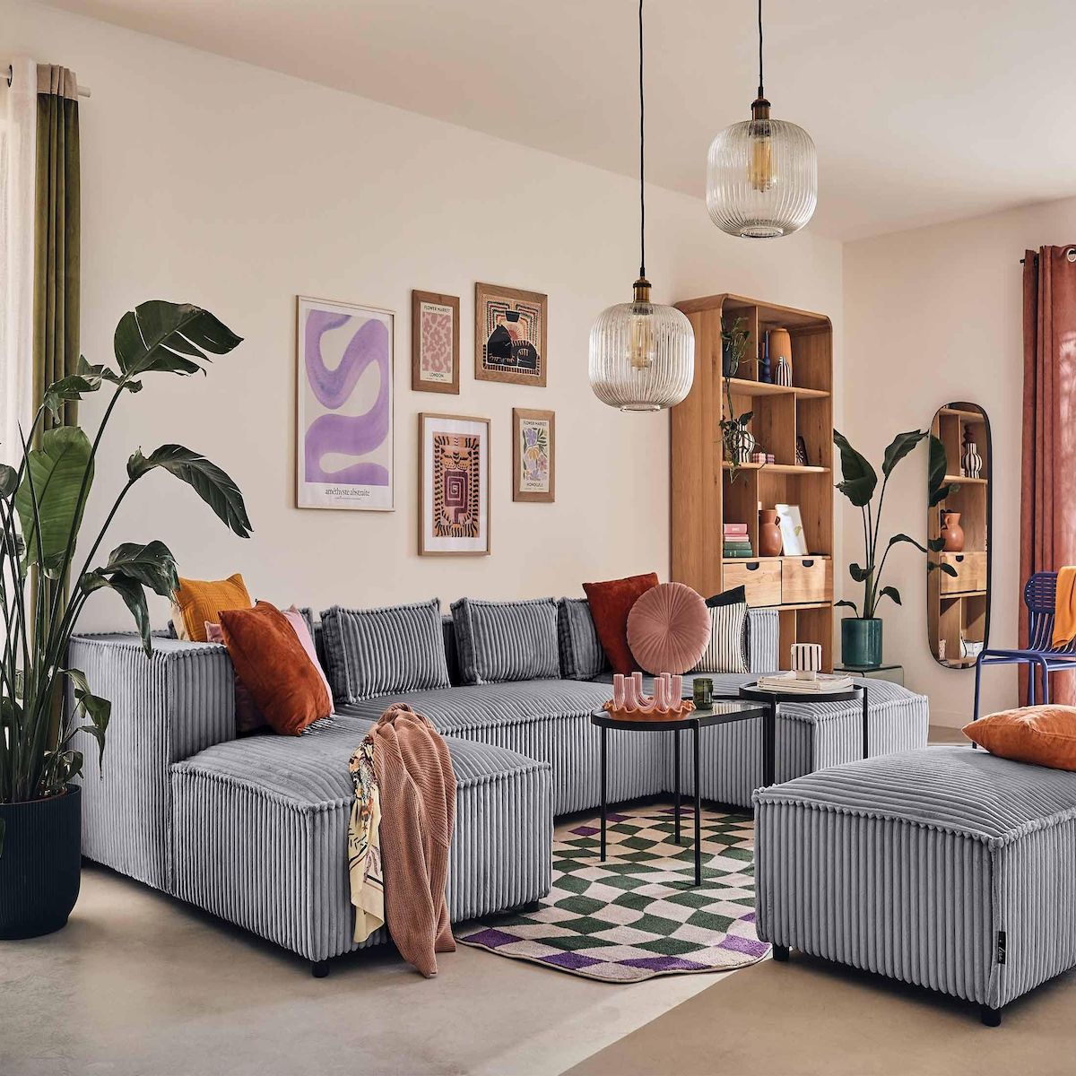 LISA DESIGN Stella - canapé panoramique en u - 7 places - en velours côtelé grosses côtes