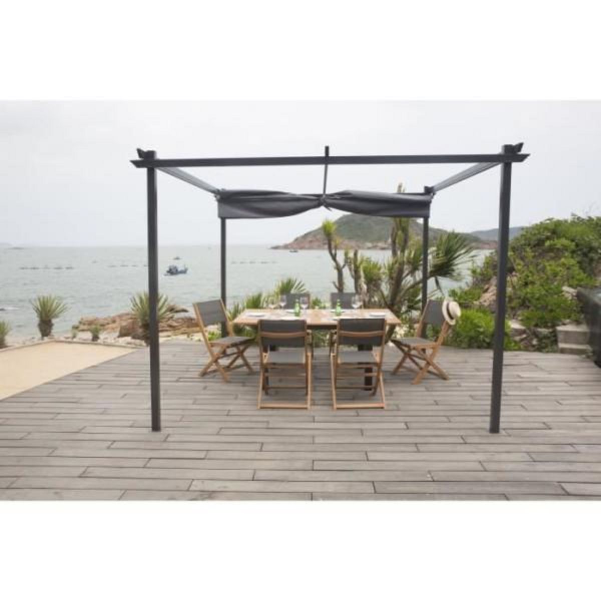 MARKET24 Pergola KIBA avec toit déroulant - Gris - 3 x 3 m