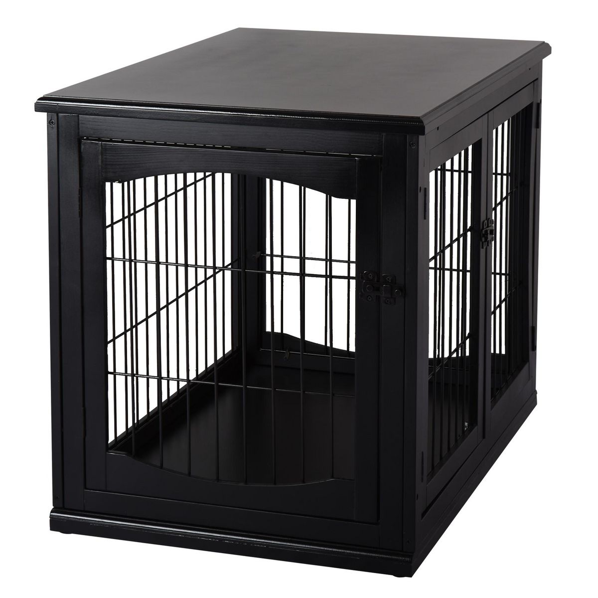 PAWHUT Cage pour chien animaux cage en bois MDF classe E1 3 portes verrouillables max. 30 Kg dim. 81L x 58l x 66H cm noir