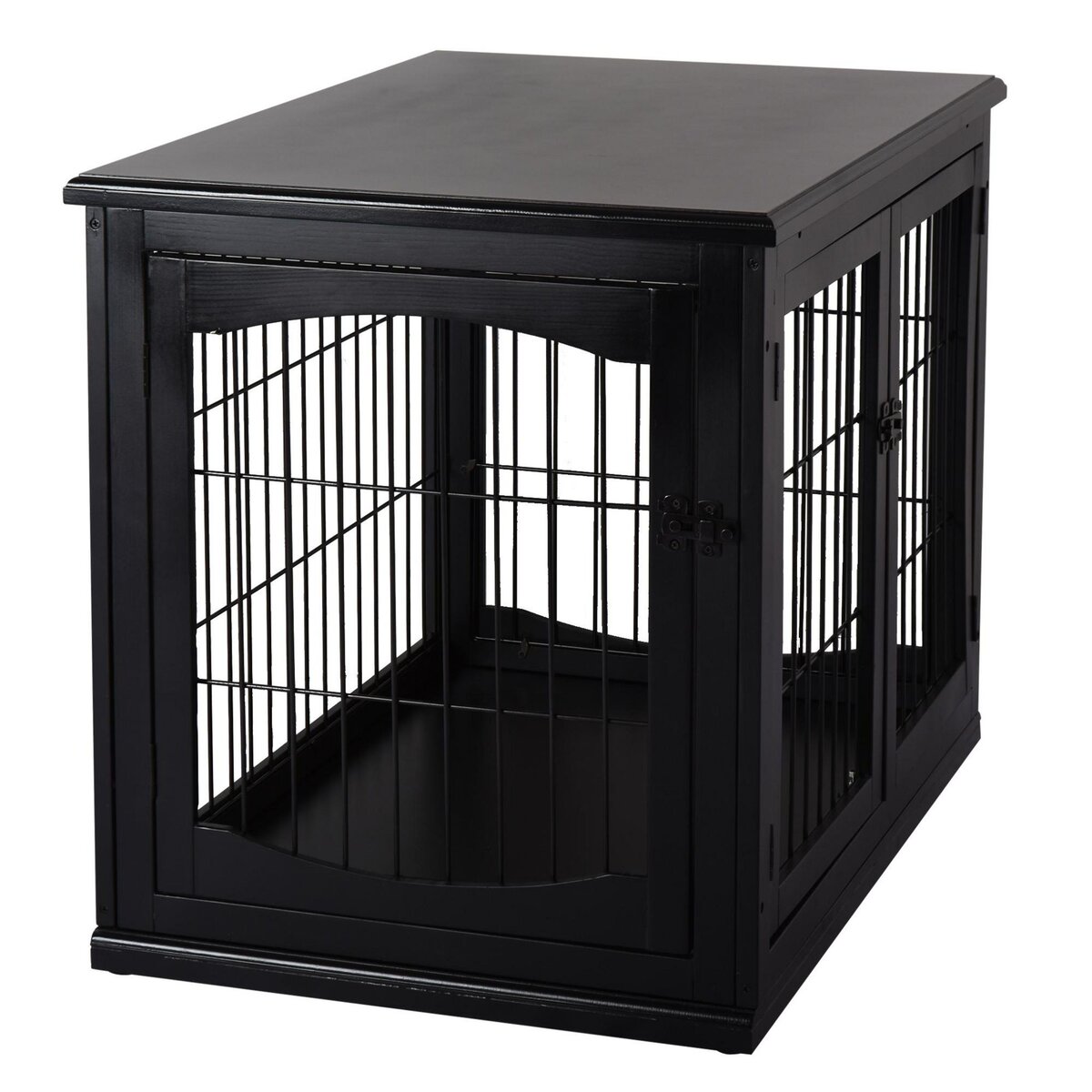PAWHUT Cage pour chien animaux cage en bois MDF classe E1 3 portes verrouillables max. 30 Kg dim. 81L x 58l x 66H cm noir