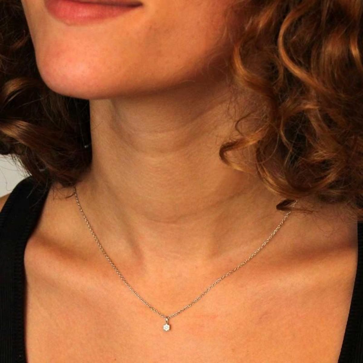 L'ATELIER D'AZUR Collier - Pendentif Or Blanc Pavé Diamants - Chaine Argentée - Femme