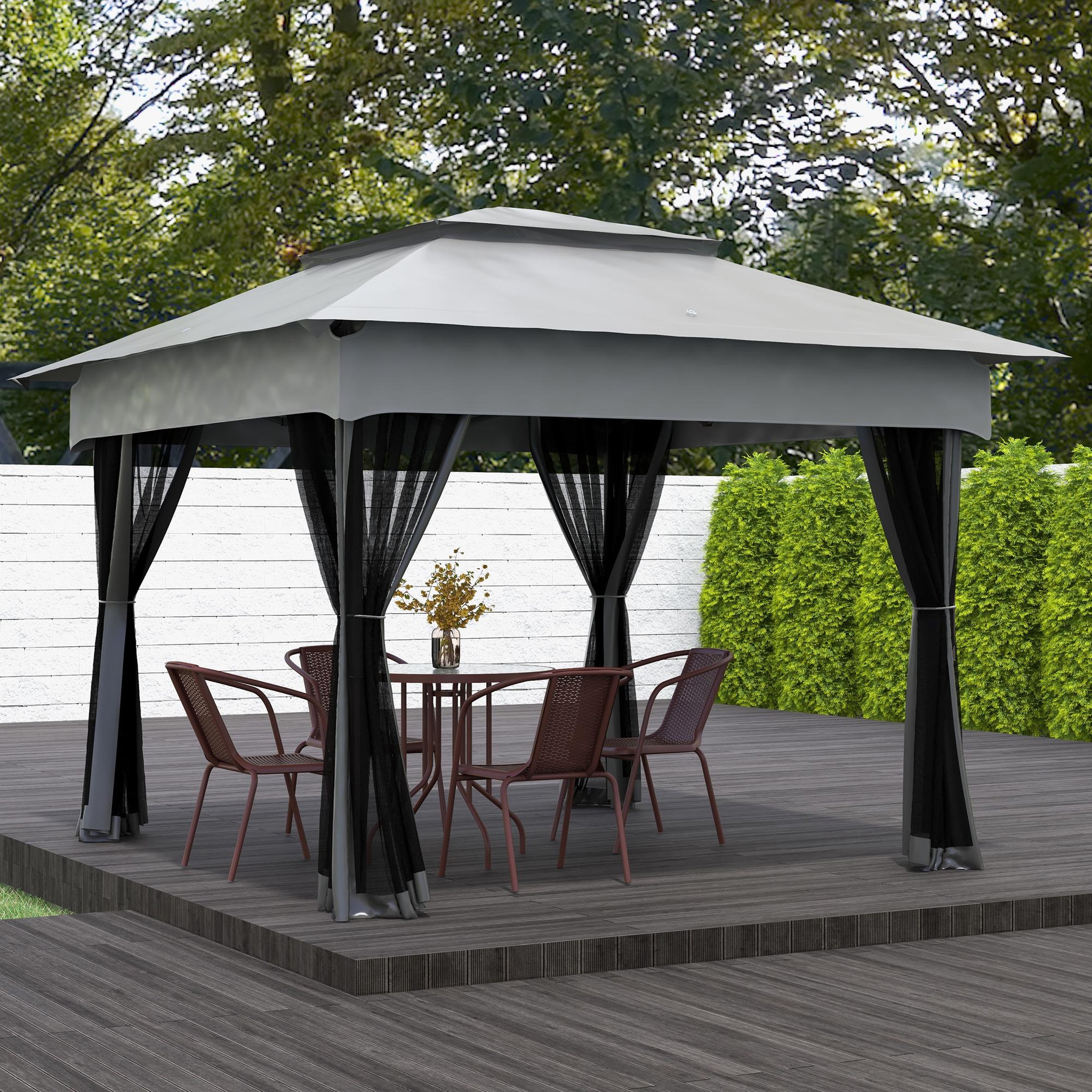 Voir la diapositive 2 : OUTSUNNY Tonnelle barnum de jardin pop-up pliant 3,25L x 3,25l x 2,7H m acier polyester moustiquaires + sac de transport gris