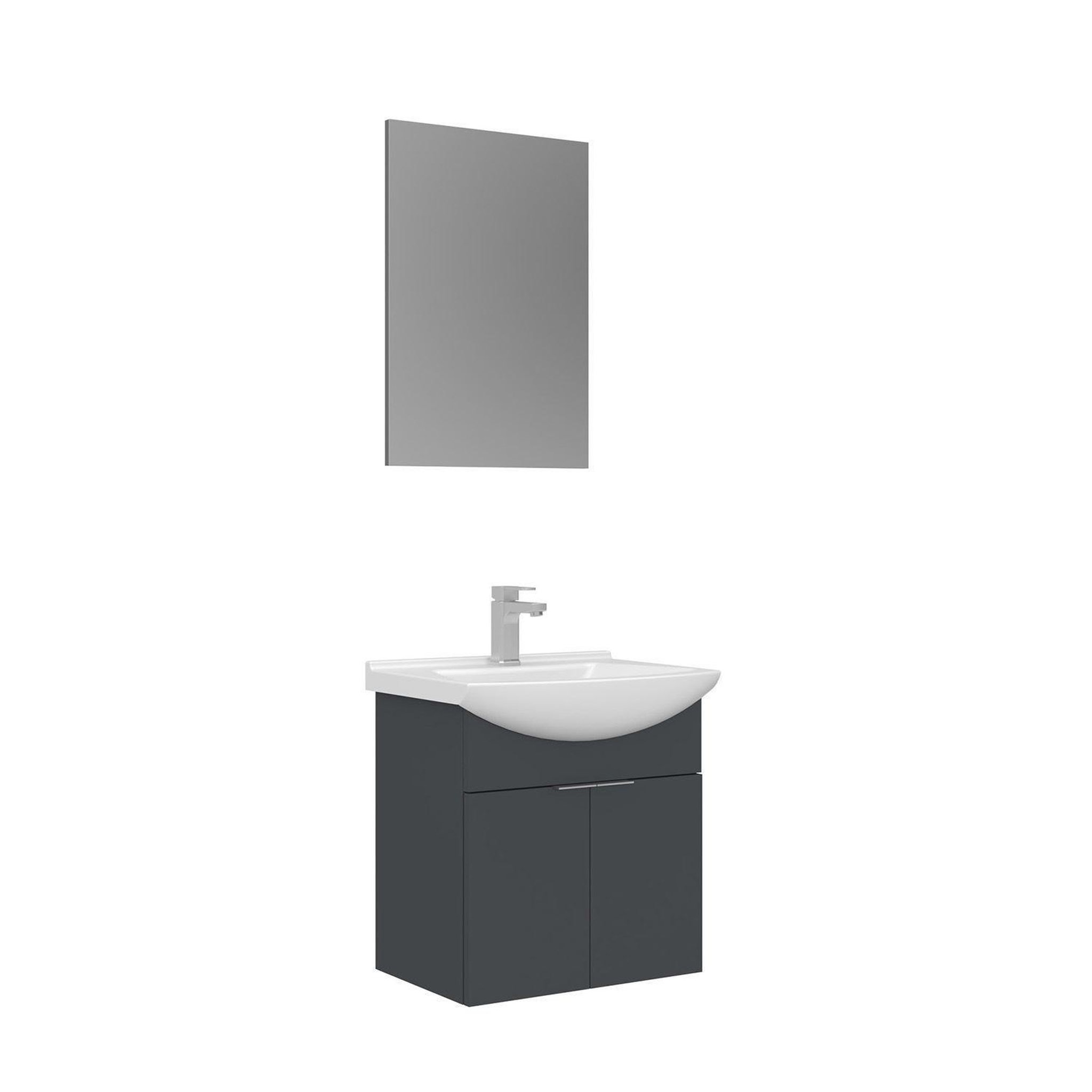 Habitat et Jardin Meuble avec simple vasque et miroir  Purus 55  - 55 x 50 x 58 cm - Matte Anthracite