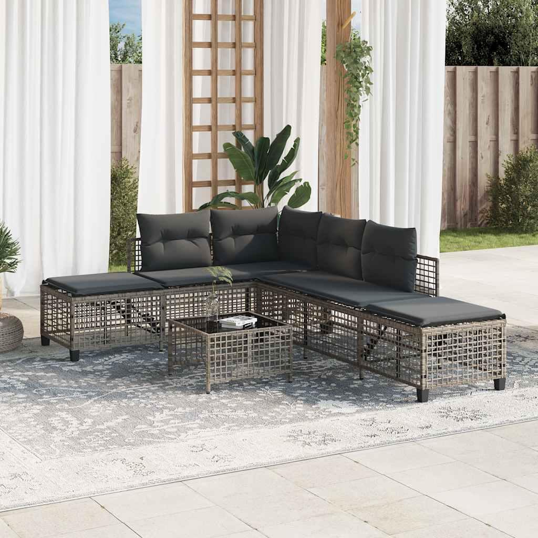 Voir la diapositive 3 : VIDAXL Salon de jardin d'angle avec coussins 3 pcs gris resine tressee