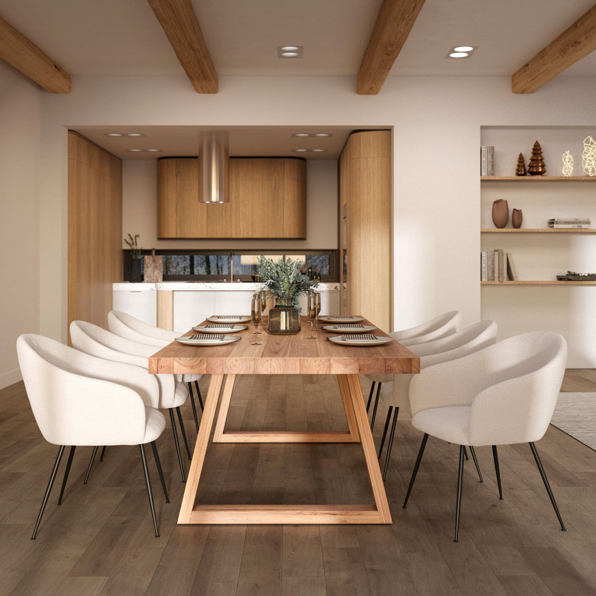 Rendez vous déco Fauteuil en tissu blanc chiné et pieds en métal noir - Socky