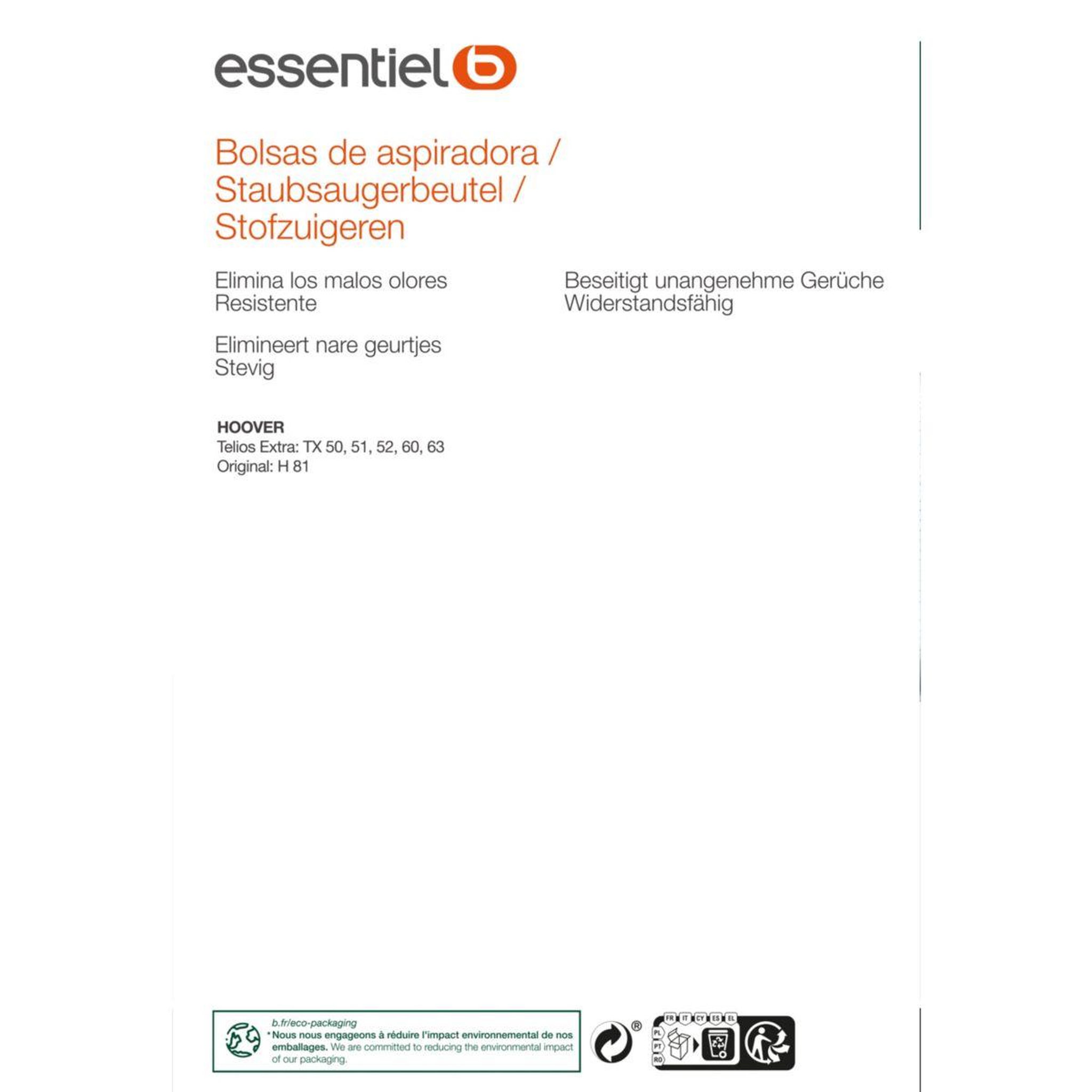 Voir la diapositive 2 : ESSENTIEL B Sac aspirateur eb1902