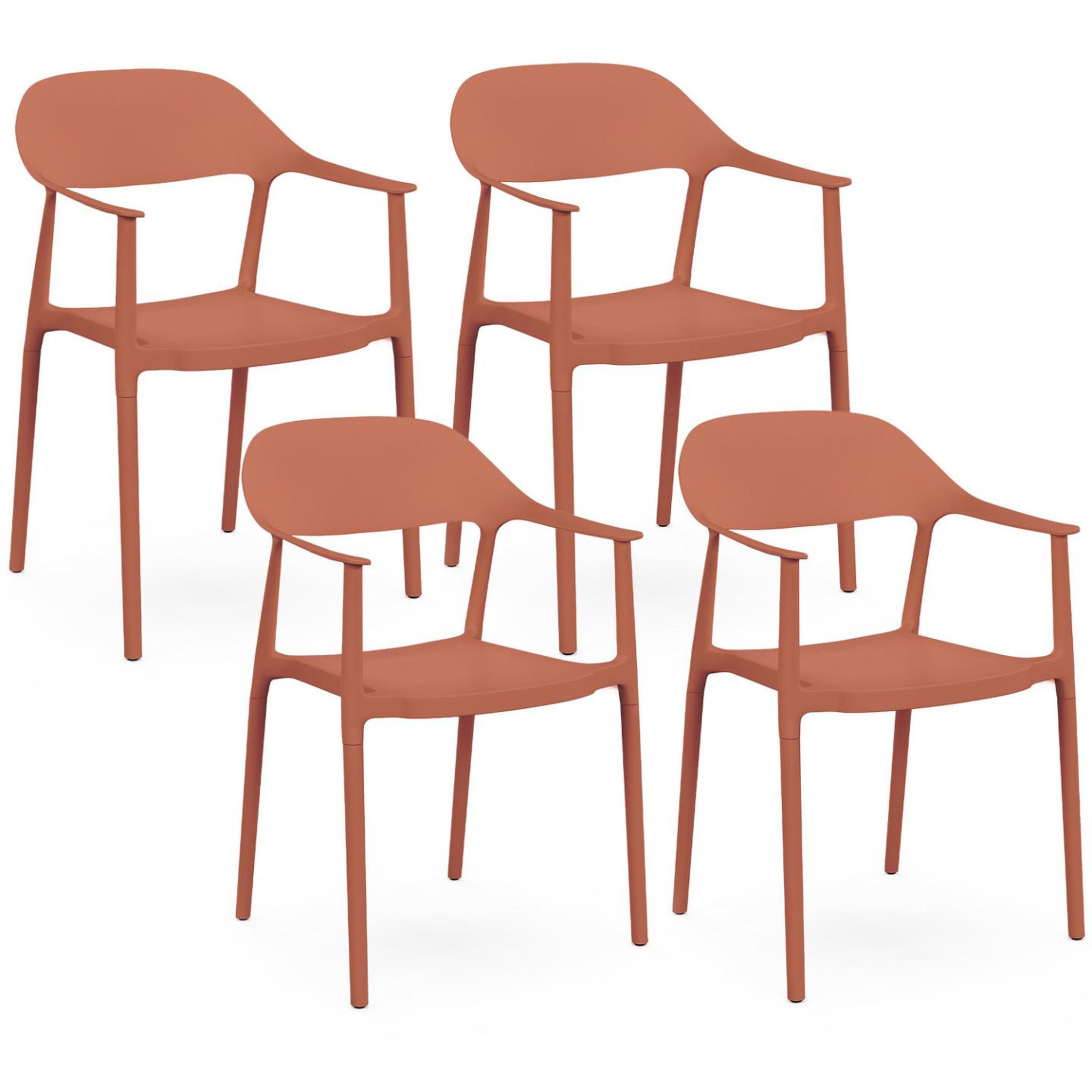 ID MARKET Lot de 4 chaises de jardin empilables suzon en polypropylène terracotta