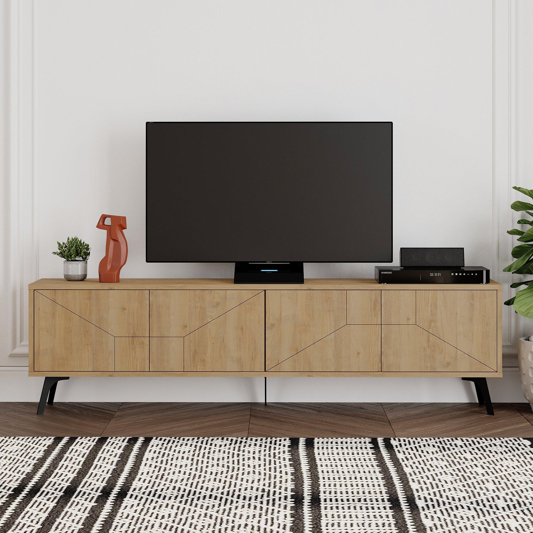 Voir la diapositive 2 : Habitat et Jardin Meuble tv en bois  dune  - 180 x 29 x 50 cm - beige