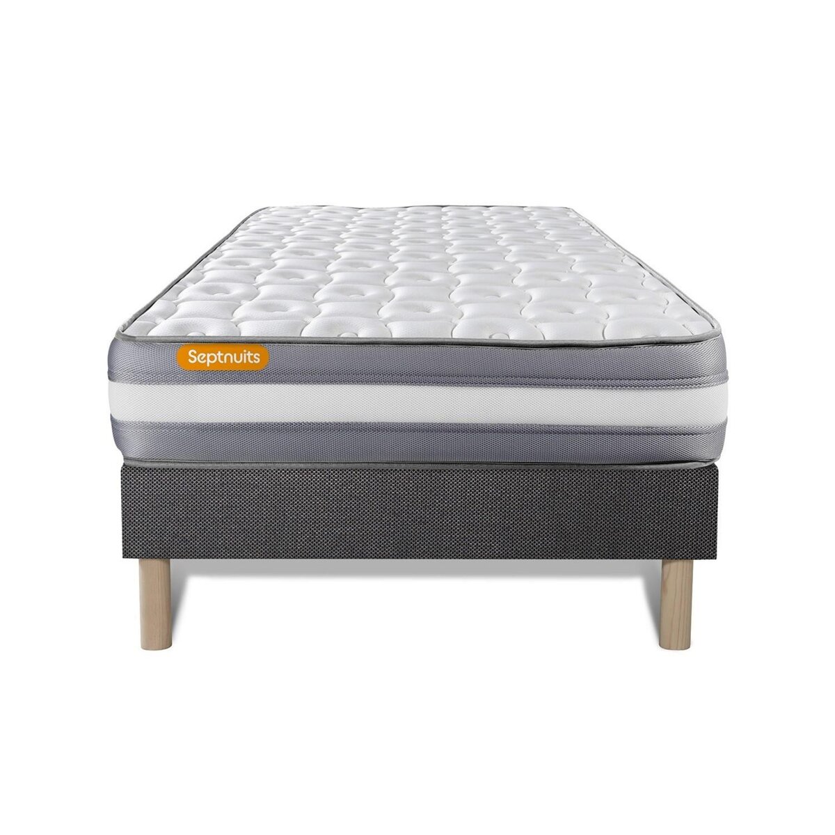 SEPTNUITS Matelas + sommier gris Memo Plus Mémoire de forme 3 zones