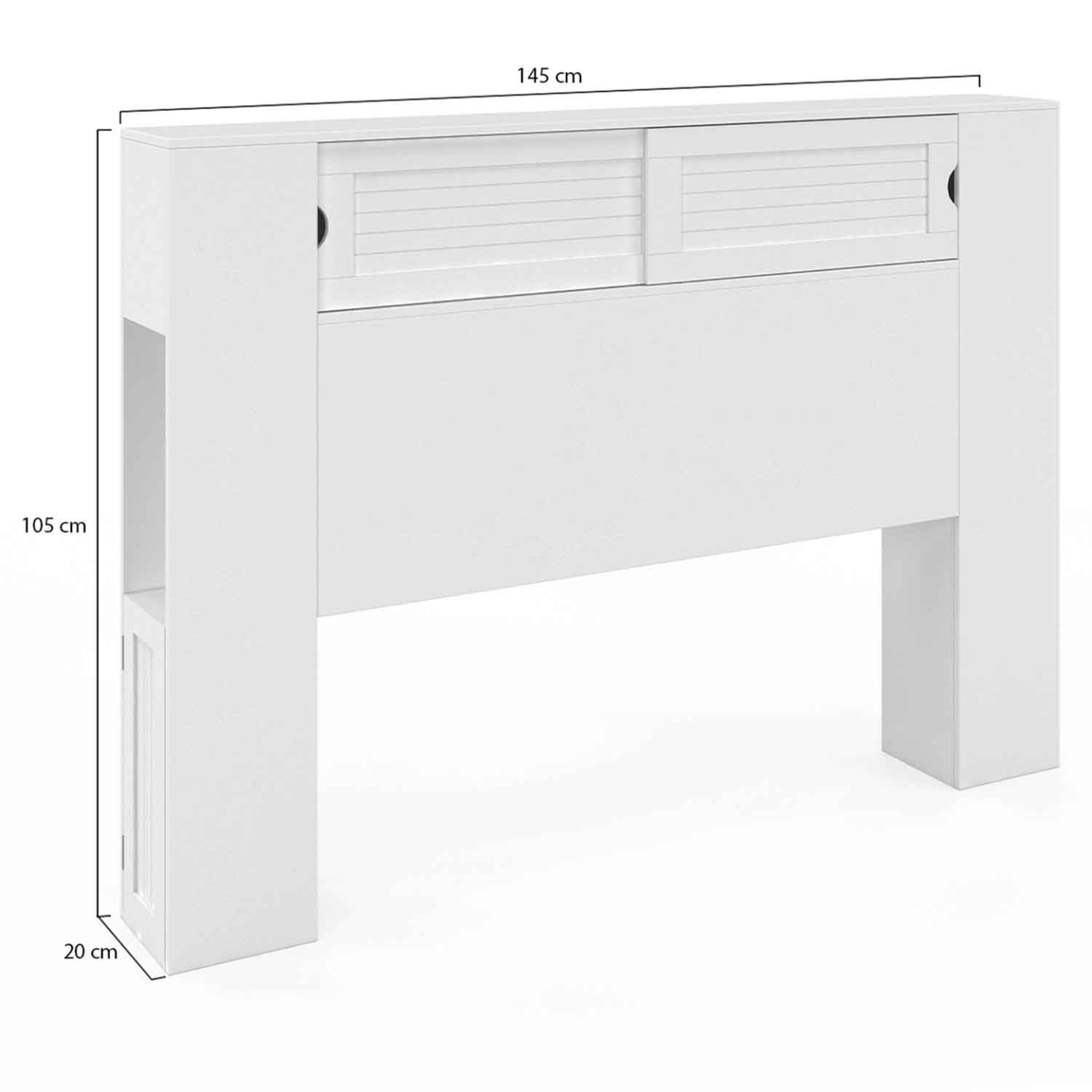 Voir la diapositive 4 : ID MARKET Tête de lit sur pied salem 145 cm avec rangements fermés et niches blanc