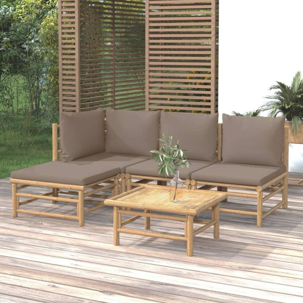 VIDAXL Salon de jardin 5 pcs avec coussins taupe bambou