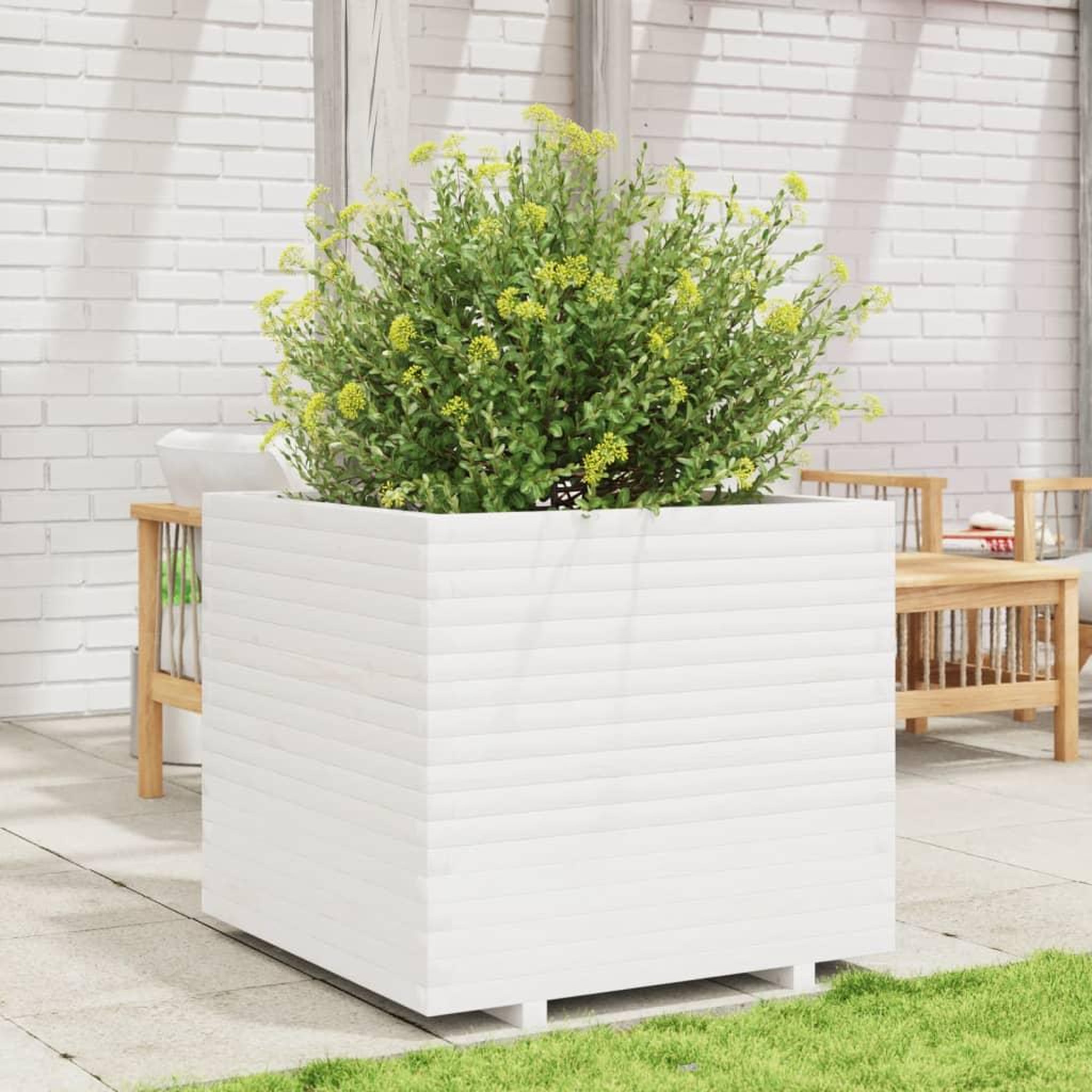 Voir la diapositive 3 : VIDAXL Jardiniere blanc 80x80x72 cm bois de pin massif