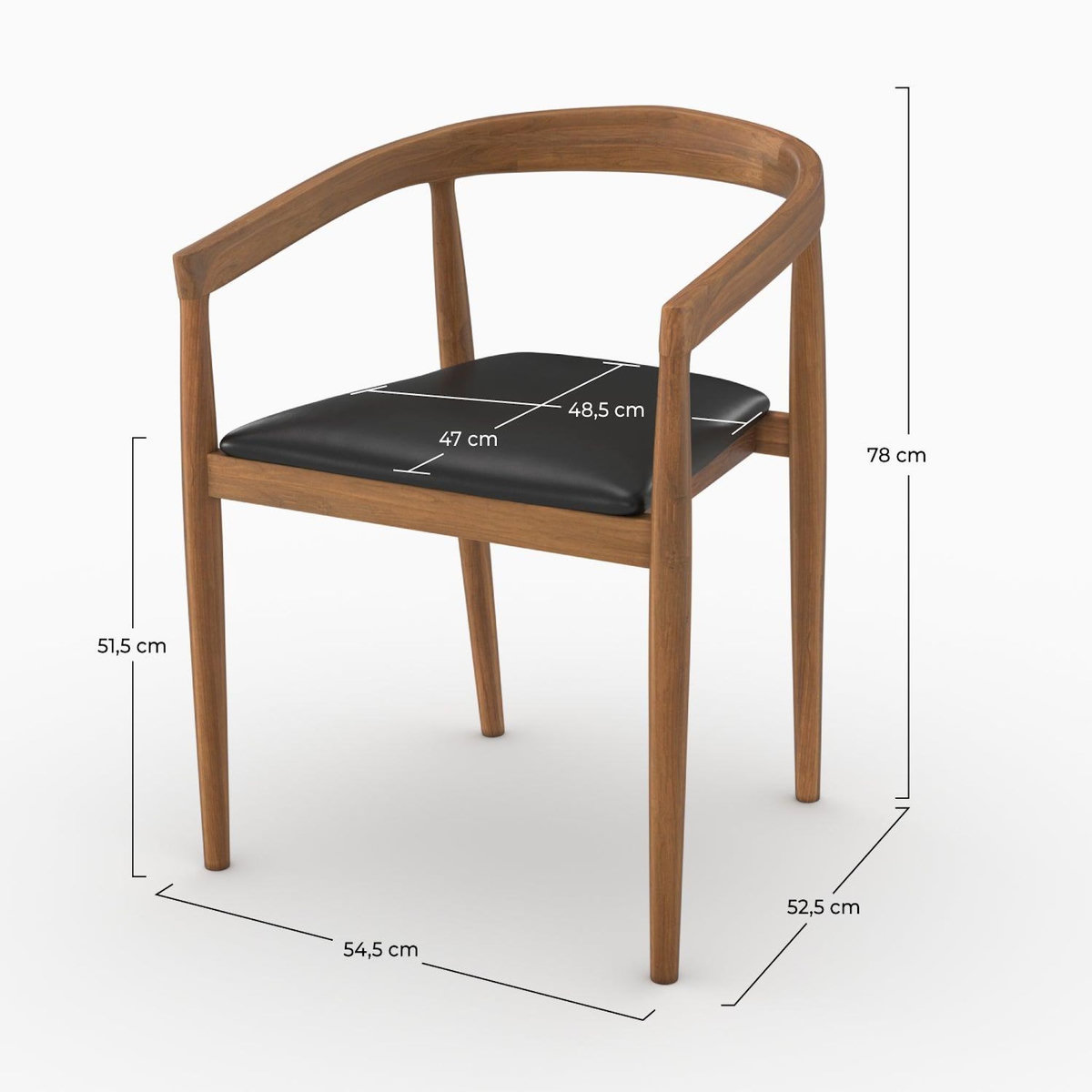 Rendez vous déco Lot de 2 chaises en bois de teck vernis et assise en cuir noir-Bali