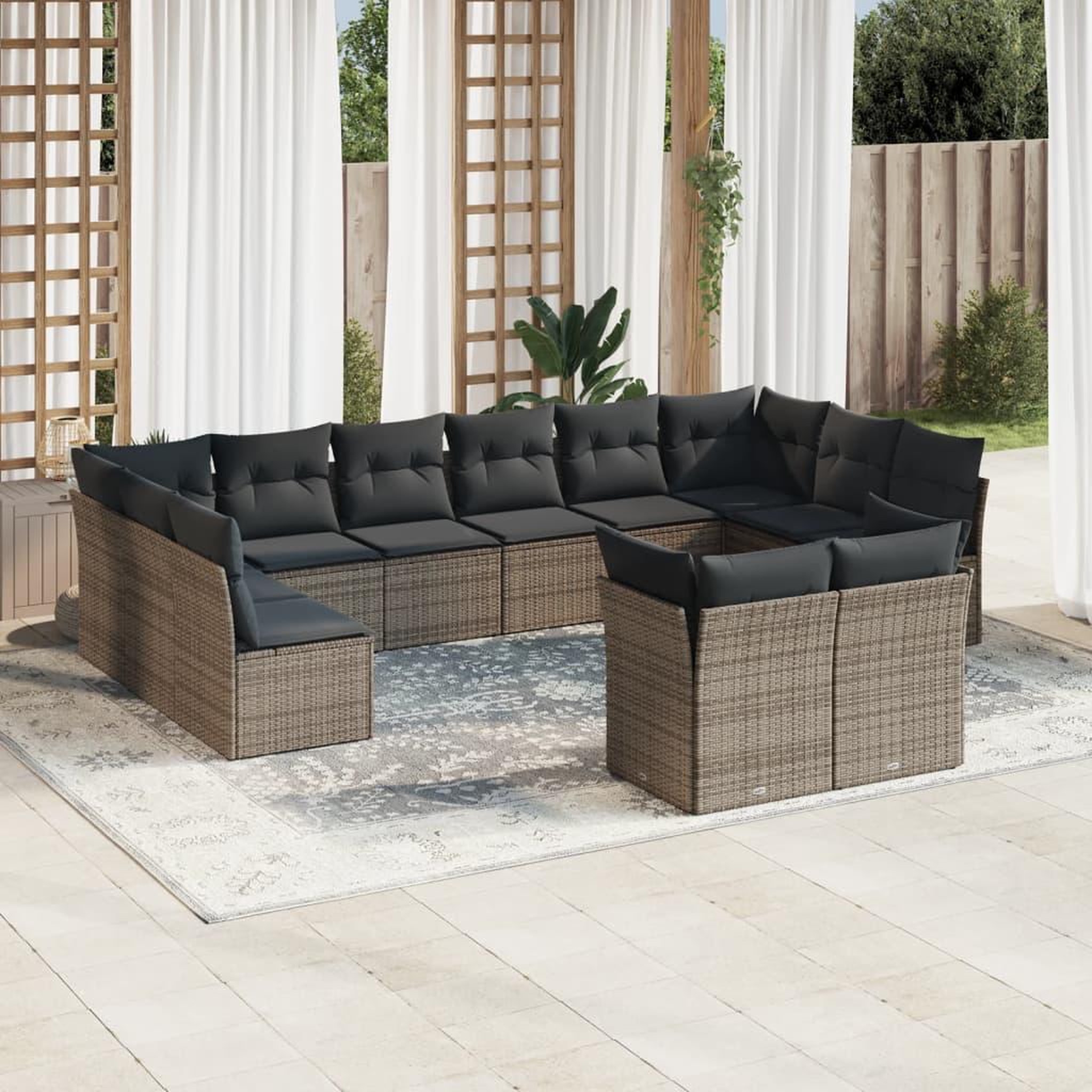 VIDAXL Salon de jardin avec coussins 12 pcs gris resine tressee