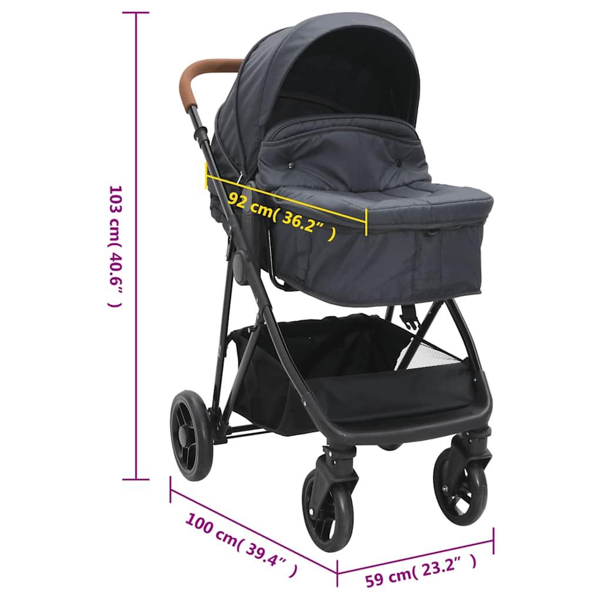 Voir la diapositive 6 : VIDAXL Poussette pour bebe 2-en-1 Anthracite et noir Acier