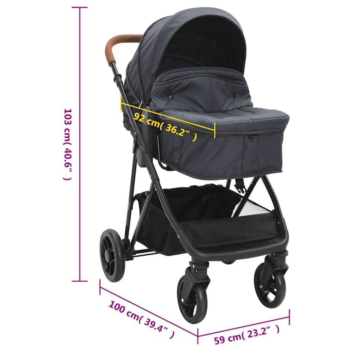 VIDAXL Poussette pour bebe 2-en-1 Anthracite et noir Acier