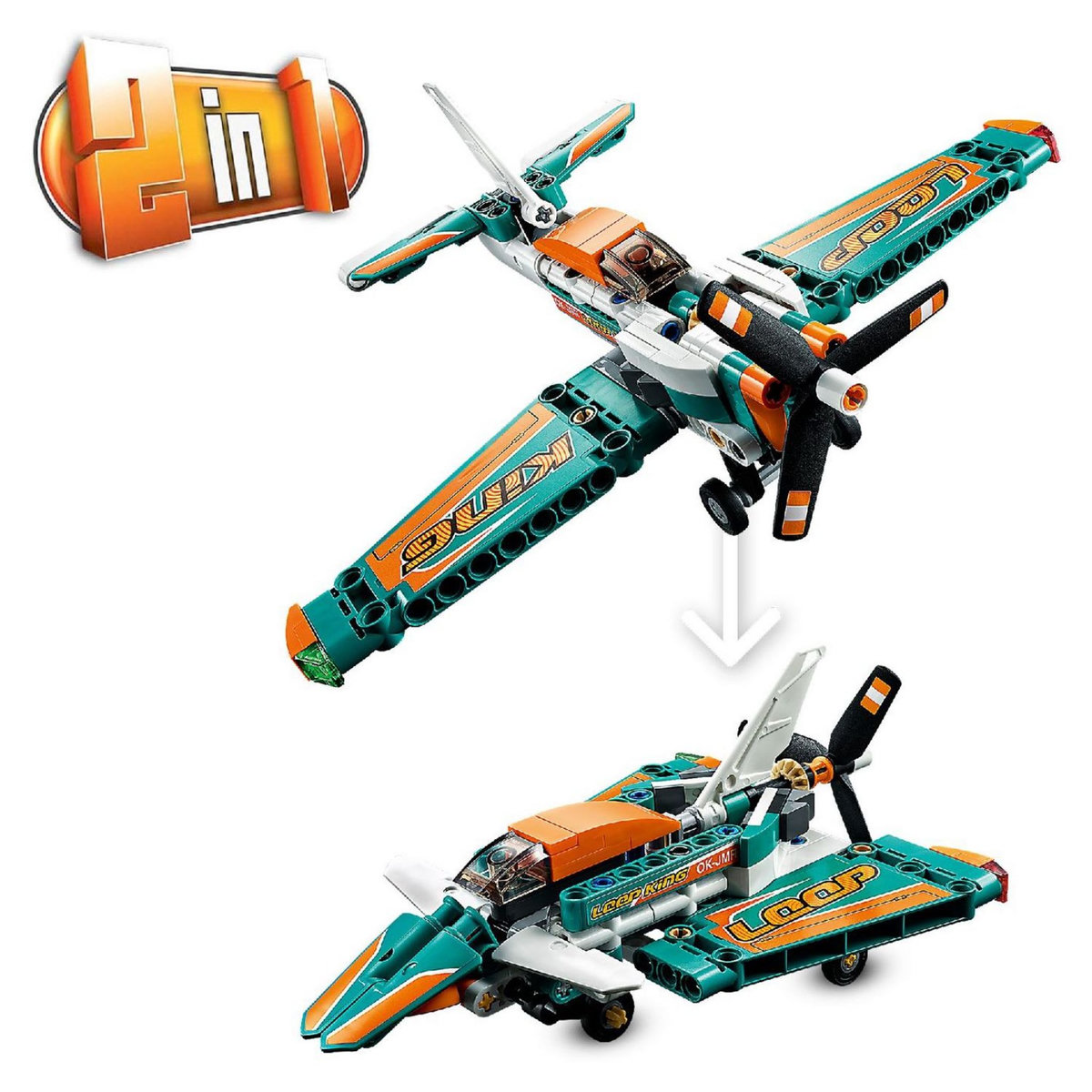 LEGO Technic 42117 - Avion de course et Jet, Avion à réaction 2-en-1, Jeu de construction avion