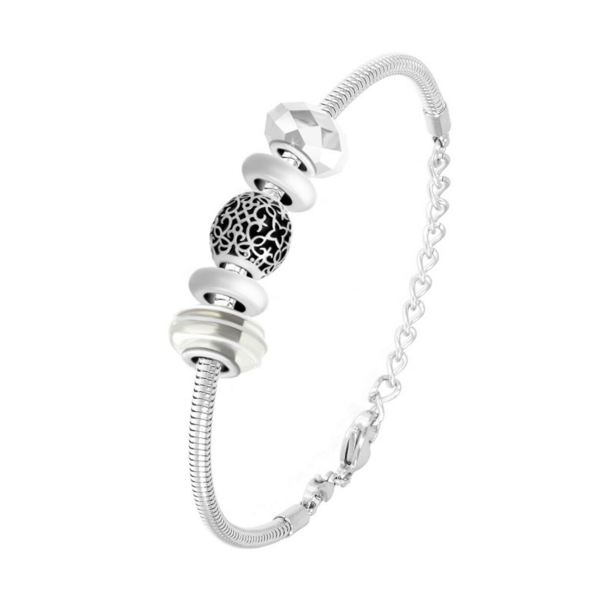 SC CRYSTAL Bracelet de charms perles blancs et acier SC Crystal