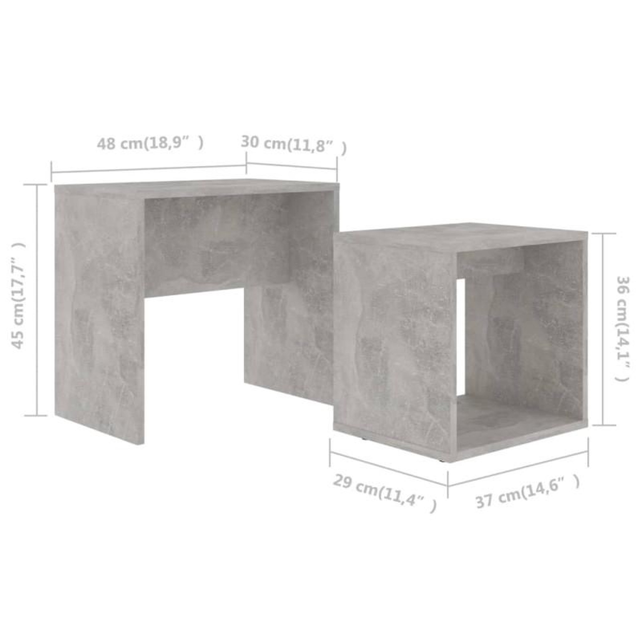 Voir la diapositive 6 : VIDAXL Ensemble de table basse Gris béton 48x30x45 cm Bois ingénierie