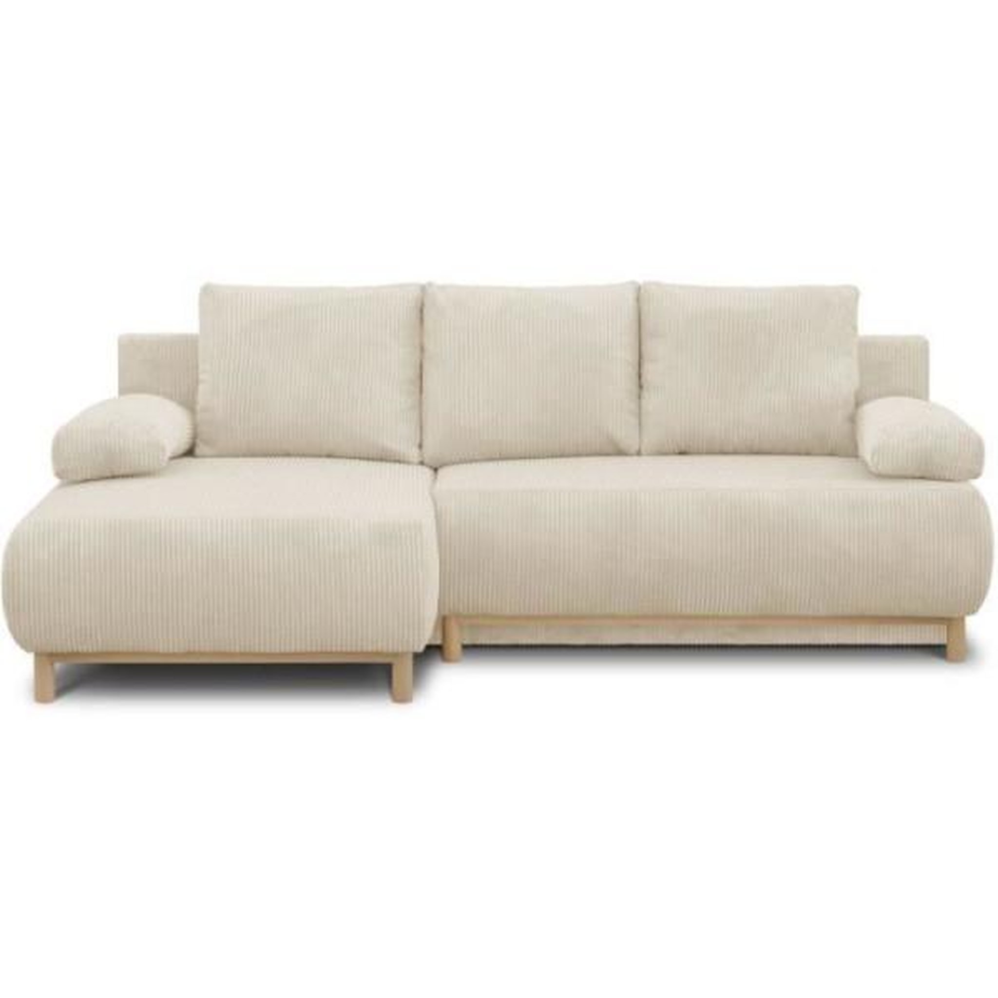 MARKET24 Canapé d'angle gauche convertible MIKA 3 places - Velours côtelé beige - Coffre de rangement - L218 x P98/145 x H84 cm