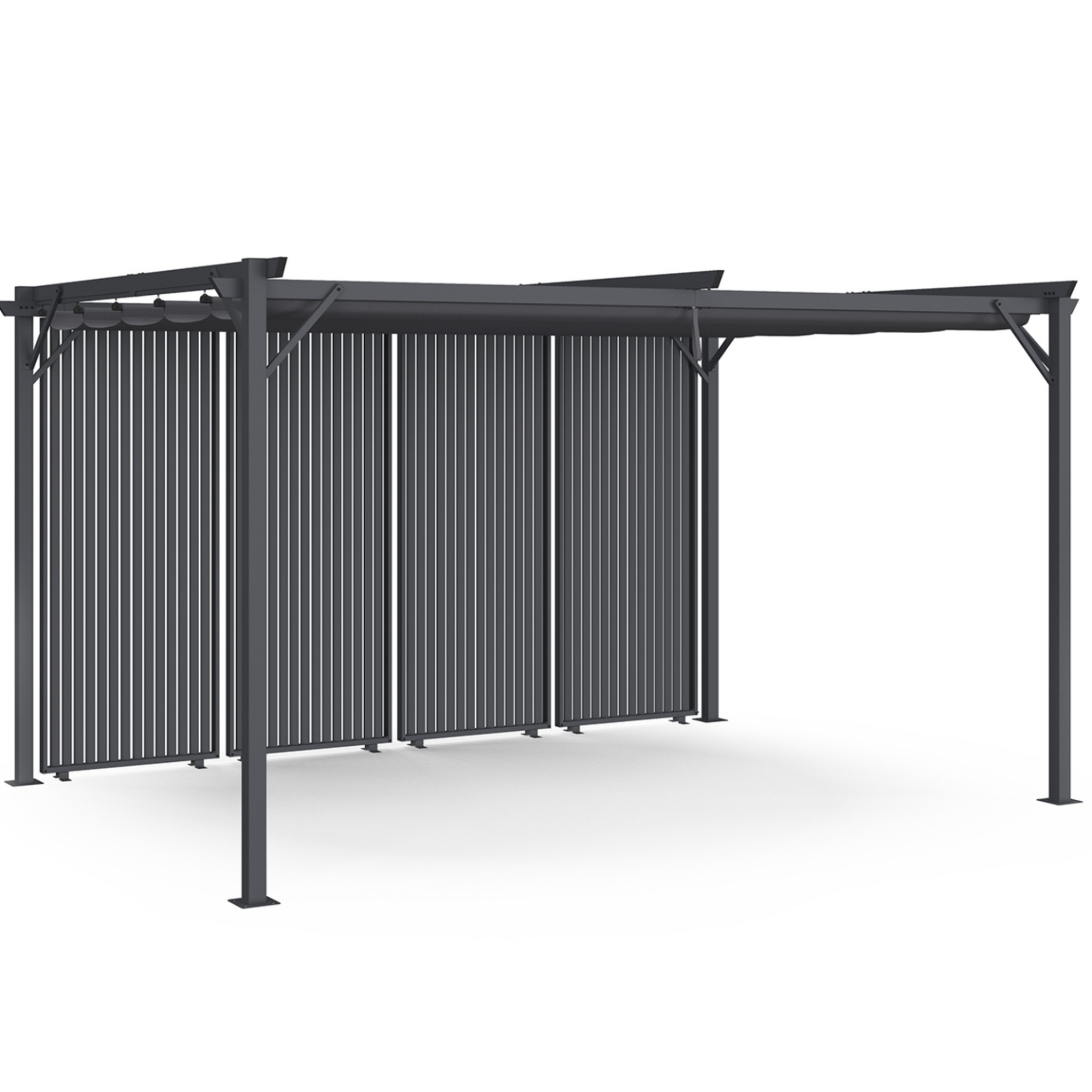 ID MARKET Pergola édition collector persiennes verticales toit rétractable 3x4 m 4 pans modulables gris anthracite