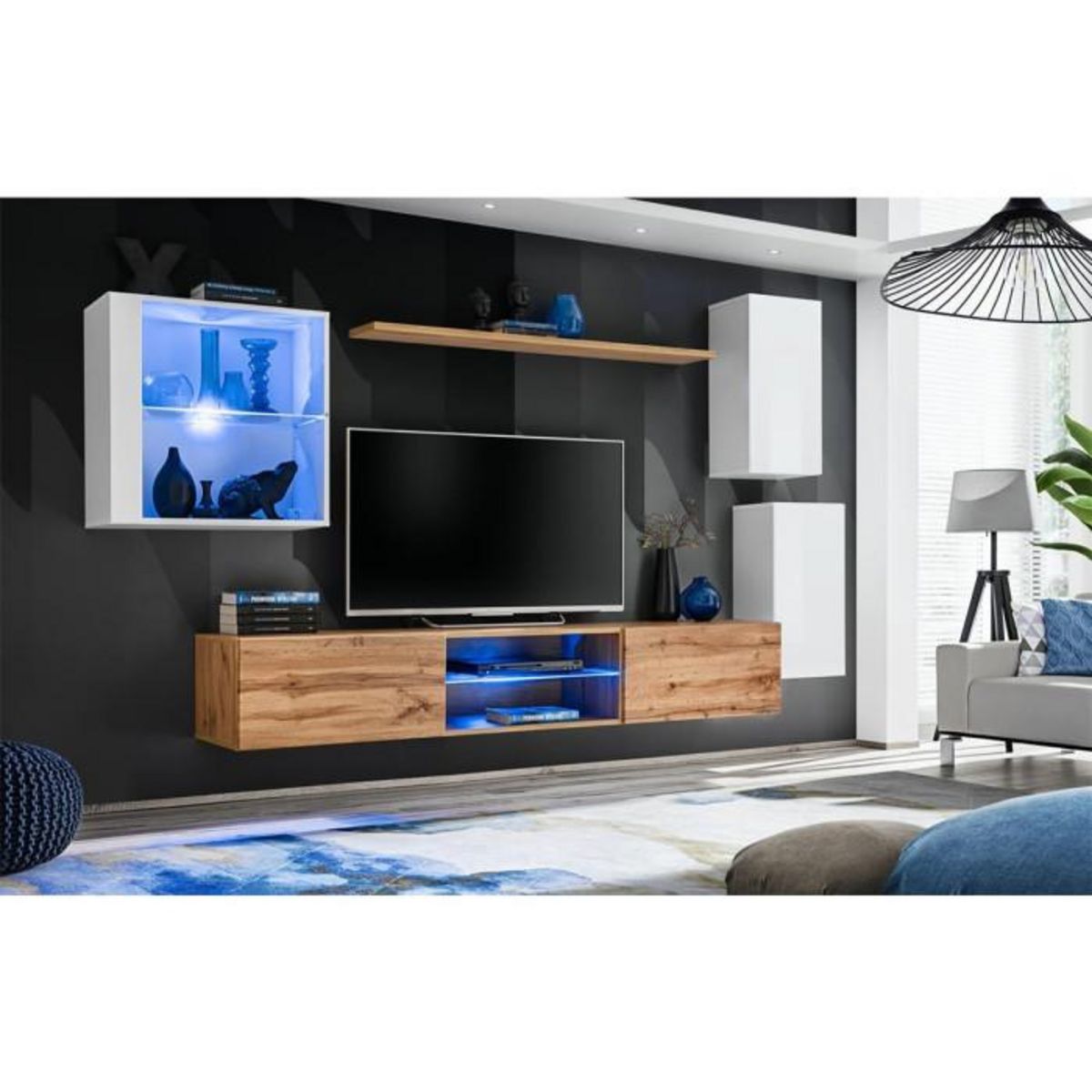 Paris Prix Ensemble Meuble TV  Switch XXIII  250cm Blanc & Naturel